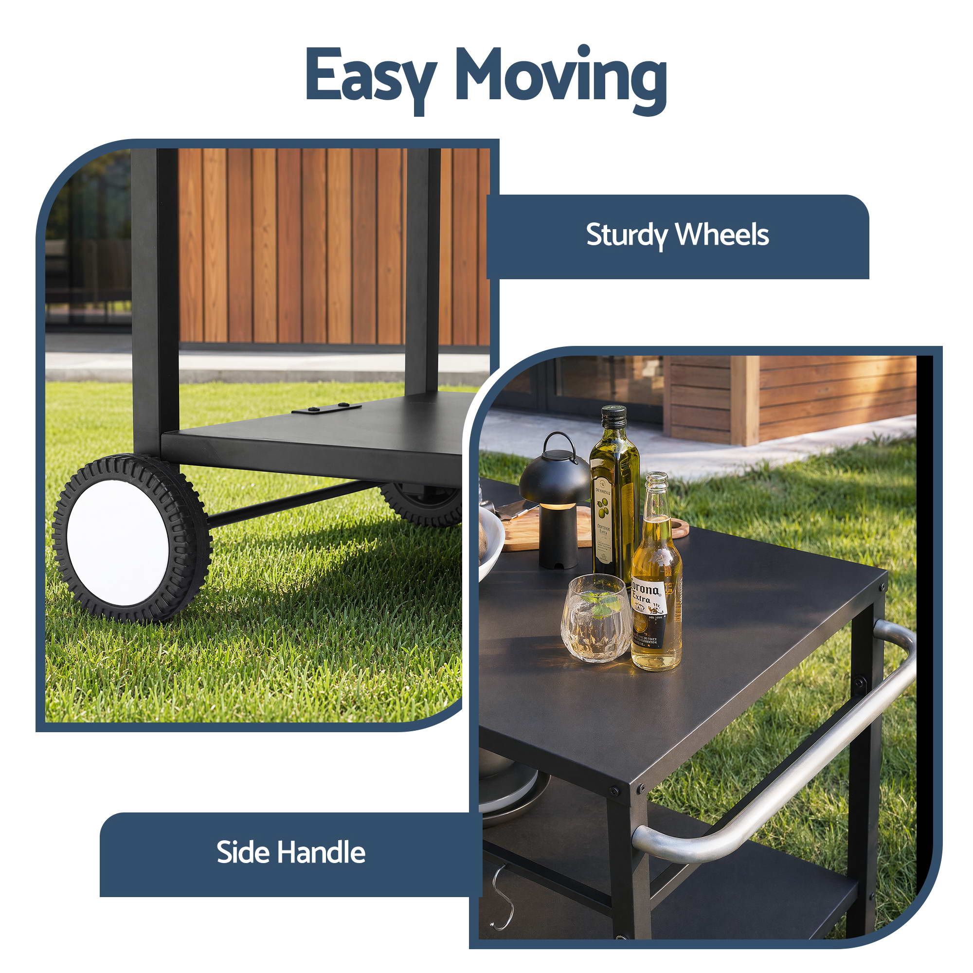 BBQ Camp Party Table, Garden Backyard Outdoor Cart Stainless Steel Prep Table Mobile Kitchen Trolley Heavy Duty with Wheels Tank Holder Hooks, Black - Outdoor Recreation > Camping > Camping Appliances - Rivercity House & Home Co. (ABN 18 642 972 209) - Affordable Modern Furniture Australia