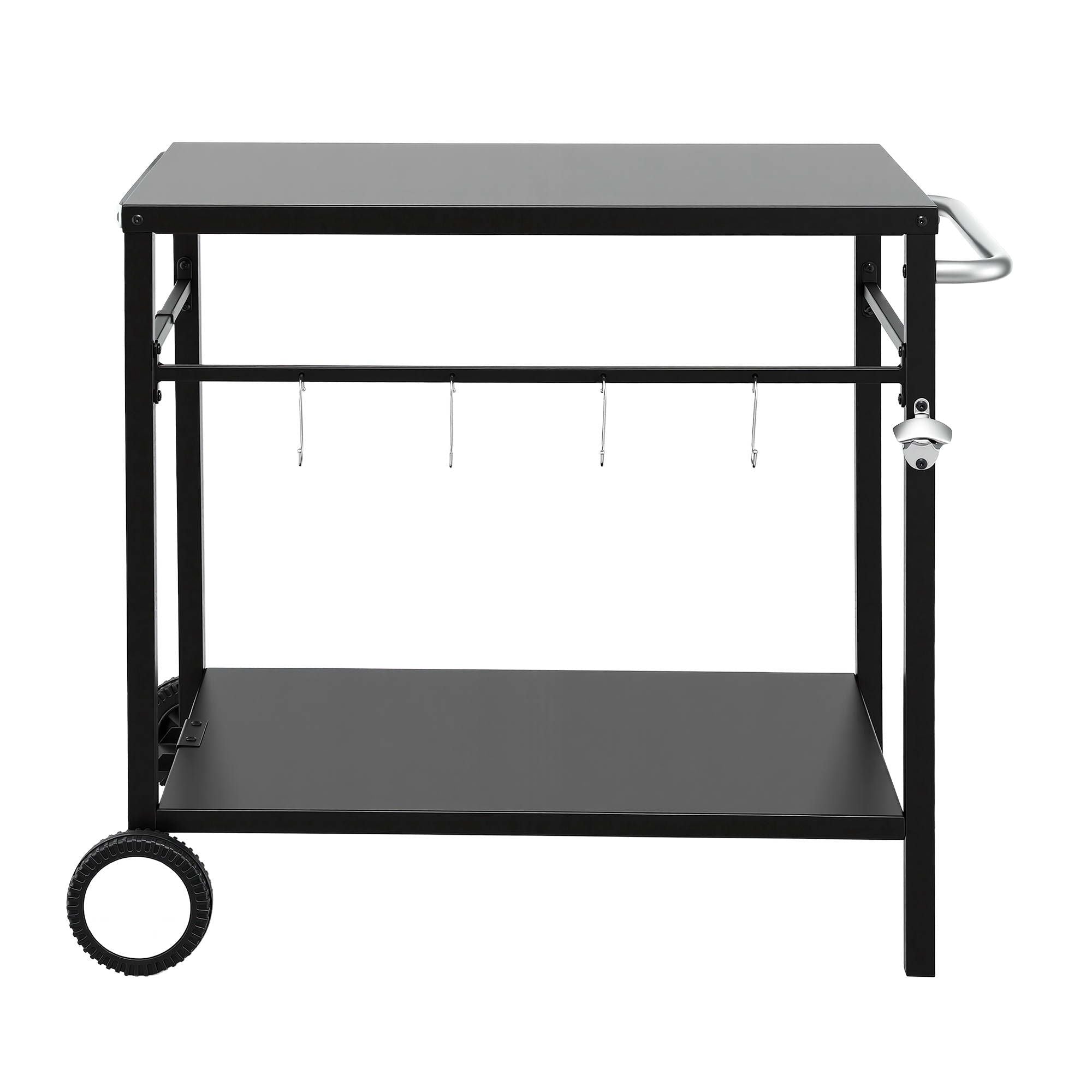 BBQ Camp Party Table, Garden Backyard Outdoor Cart Stainless Steel Prep Table Mobile Kitchen Trolley Heavy Duty with Wheels Tank Holder Hooks, Black - Outdoor Recreation > Camping > Camping Appliances - Rivercity House & Home Co. (ABN 18 642 972 209) - Affordable Modern Furniture Australia