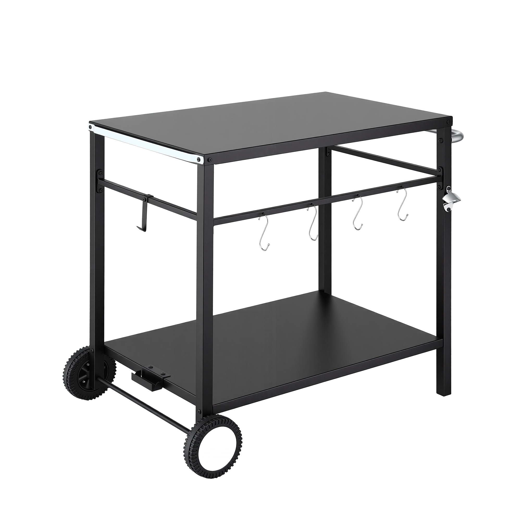 BBQ Camp Party Table, Garden Backyard Outdoor Cart Stainless Steel Prep Table Mobile Kitchen Trolley Heavy Duty with Wheels Tank Holder Hooks, Black - Outdoor Recreation > Camping > Camping Appliances - Rivercity House & Home Co. (ABN 18 642 972 209) - Affordable Modern Furniture Australia