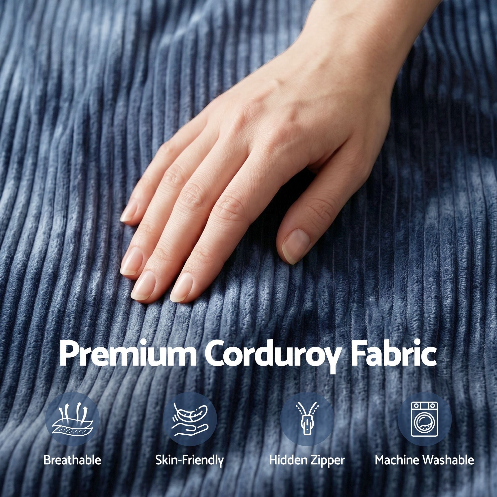 Bean Bag Chair Cover (No Filler) Soft Corduroy Stuffed Animal Storage Bean Bag Cover for Adults, Washable Lazy Sofa Cover for Living Room Bedroom, Blue - Furniture > Sofas > Sofa Accessories - Rivercity House & Home Co. (ABN 18 642 972 209) - Affordable Modern Furniture Australia