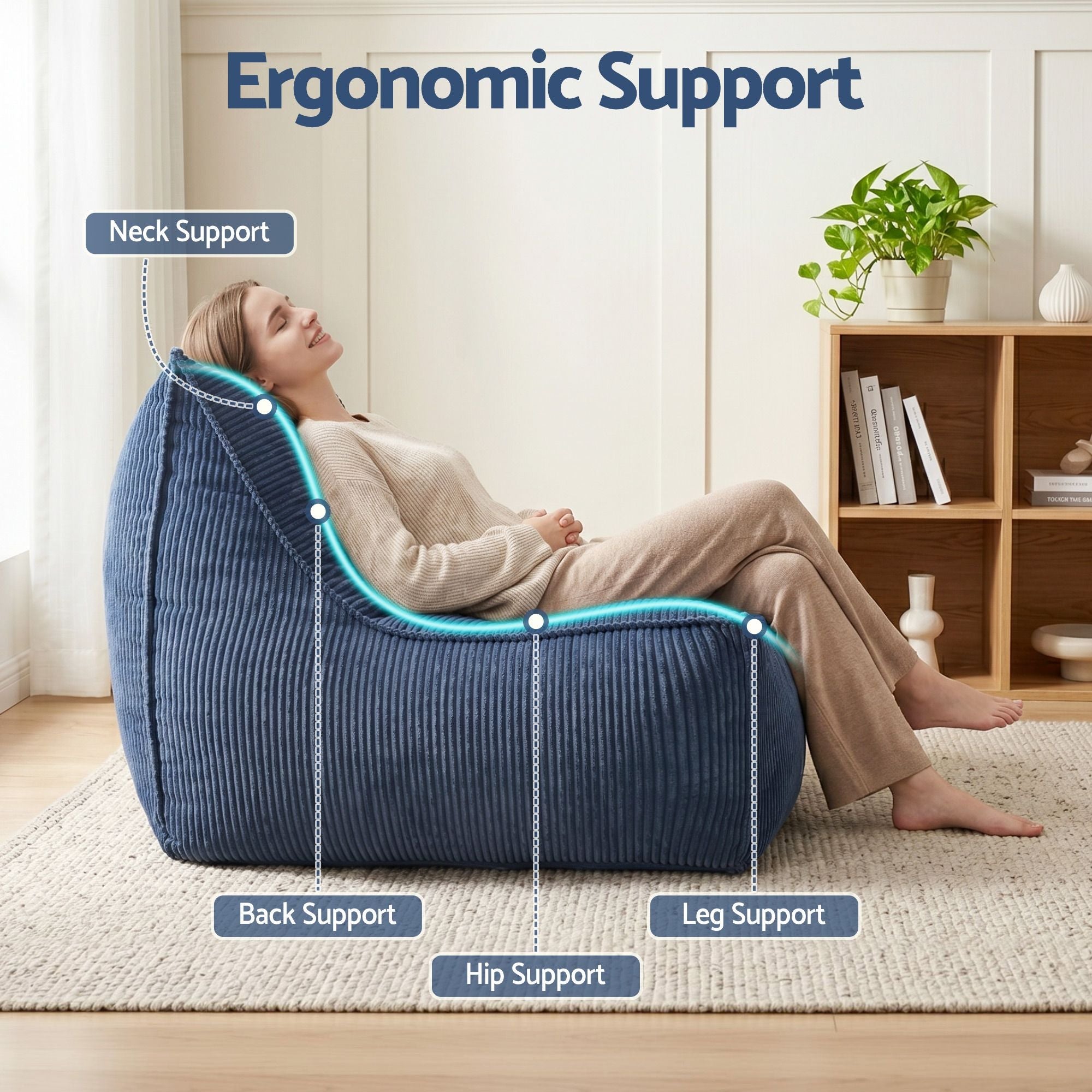 Bean Bag Chair Cover (No Filler) Soft Corduroy Stuffed Animal Storage Bean Bag Cover for Adults, Washable Lazy Sofa Cover for Living Room Bedroom, Blue - Furniture > Sofas > Sofa Accessories - Rivercity House & Home Co. (ABN 18 642 972 209) - Affordable Modern Furniture Australia
