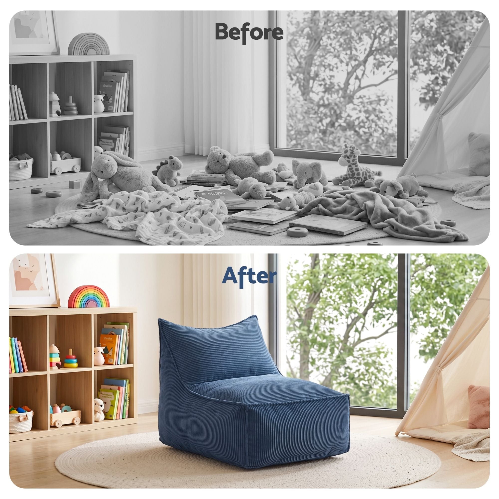 Bean Bag Chair Cover (No Filler) Soft Corduroy Stuffed Animal Storage Bean Bag Cover for Adults, Washable Lazy Sofa Cover for Living Room Bedroom, Blue - Furniture > Sofas > Sofa Accessories - Rivercity House & Home Co. (ABN 18 642 972 209) - Affordable Modern Furniture Australia