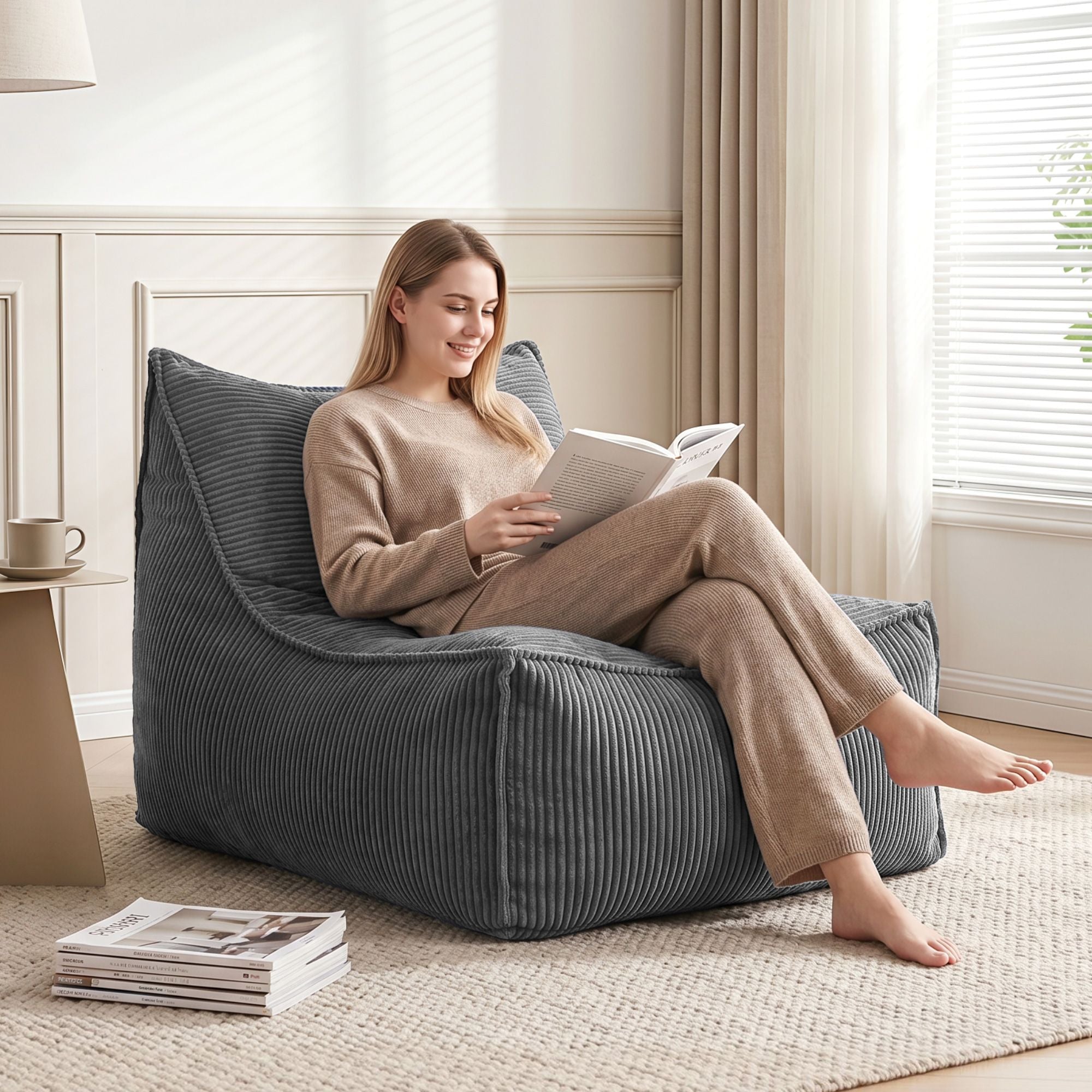 Bean Bag Chair Cover (No Filler) Soft Corduroy Stuffed Animal Storage Bean Bag Cover for Adults, Washable Lazy Sofa Cover for Living Room Bedroom, Grey - Furniture > Sofas > Sofa Accessories - Rivercity House & Home Co. (ABN 18 642 972 209) - Affordable Modern Furniture Australia