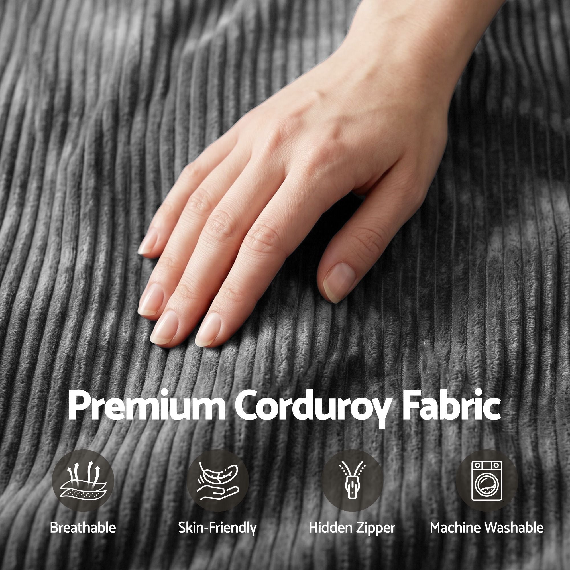 Bean Bag Chair Cover (No Filler) Soft Corduroy Stuffed Animal Storage Bean Bag Cover for Adults, Washable Lazy Sofa Cover for Living Room Bedroom, Grey - Furniture > Sofas > Sofa Accessories - Rivercity House & Home Co. (ABN 18 642 972 209) - Affordable Modern Furniture Australia