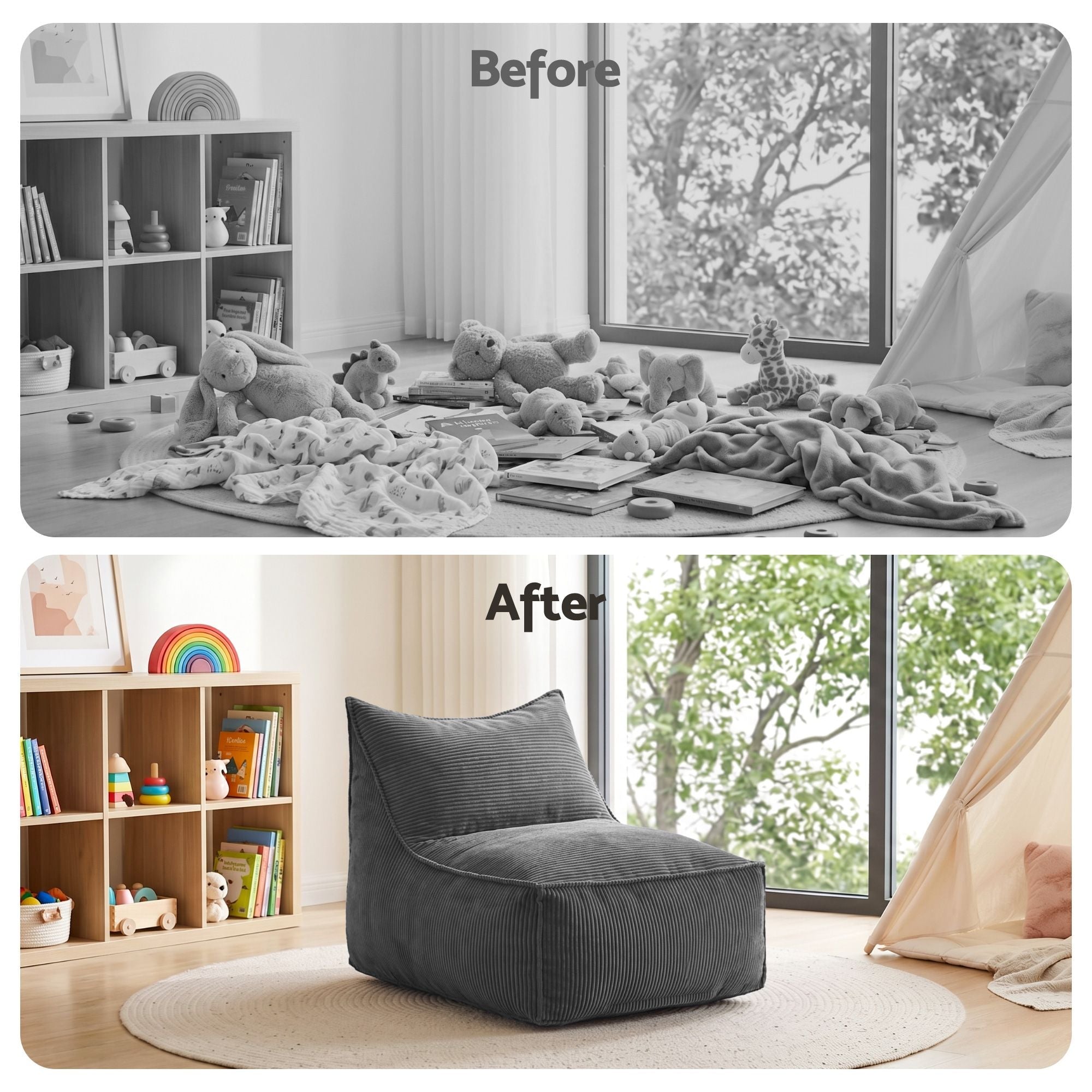 Bean Bag Chair Cover (No Filler) Soft Corduroy Stuffed Animal Storage Bean Bag Cover for Adults, Washable Lazy Sofa Cover for Living Room Bedroom, Grey - Furniture > Sofas > Sofa Accessories - Rivercity House & Home Co. (ABN 18 642 972 209) - Affordable Modern Furniture Australia