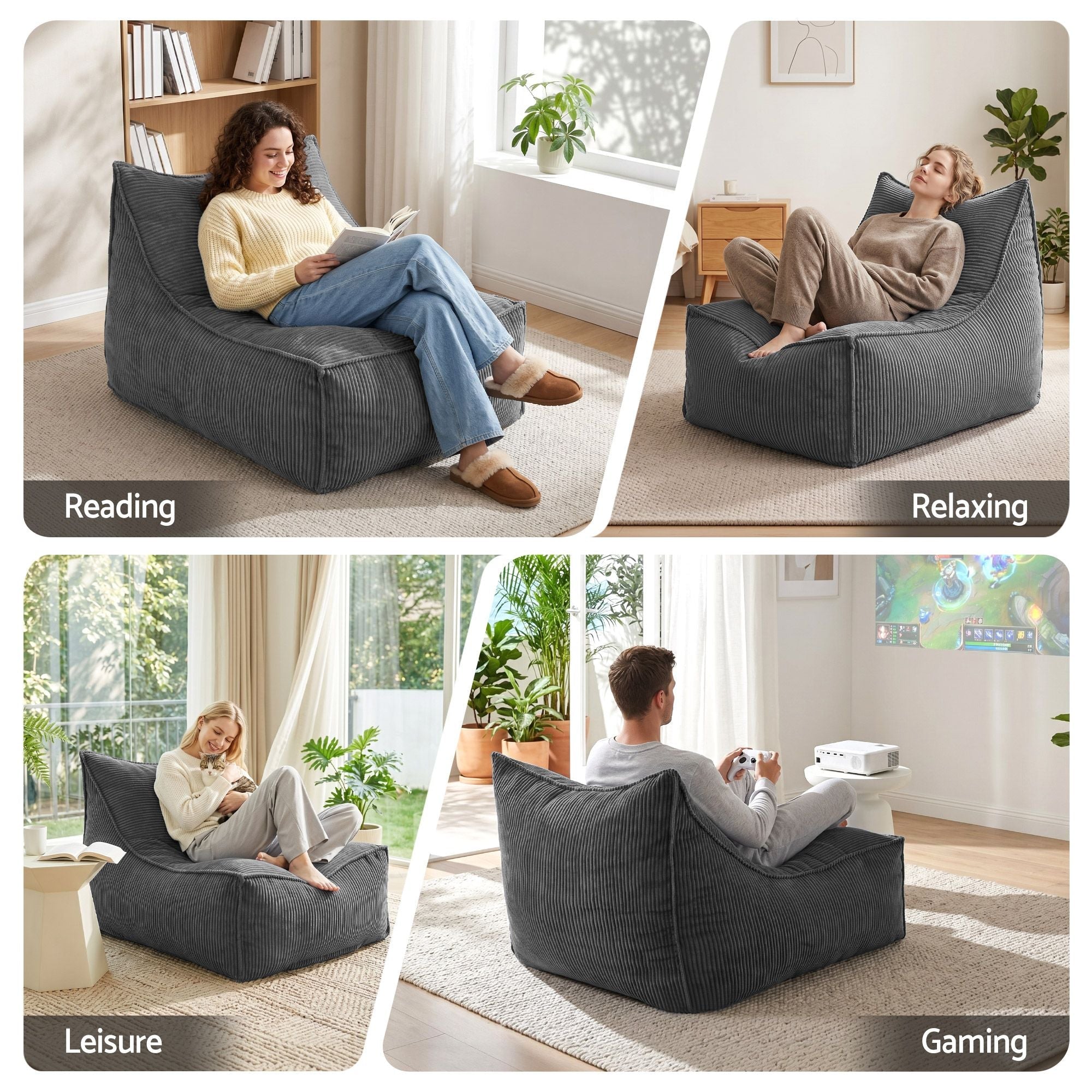 Bean Bag Chair Cover (No Filler) Soft Corduroy Stuffed Animal Storage Bean Bag Cover for Adults, Washable Lazy Sofa Cover for Living Room Bedroom, Grey - Furniture > Sofas > Sofa Accessories - Rivercity House & Home Co. (ABN 18 642 972 209) - Affordable Modern Furniture Australia