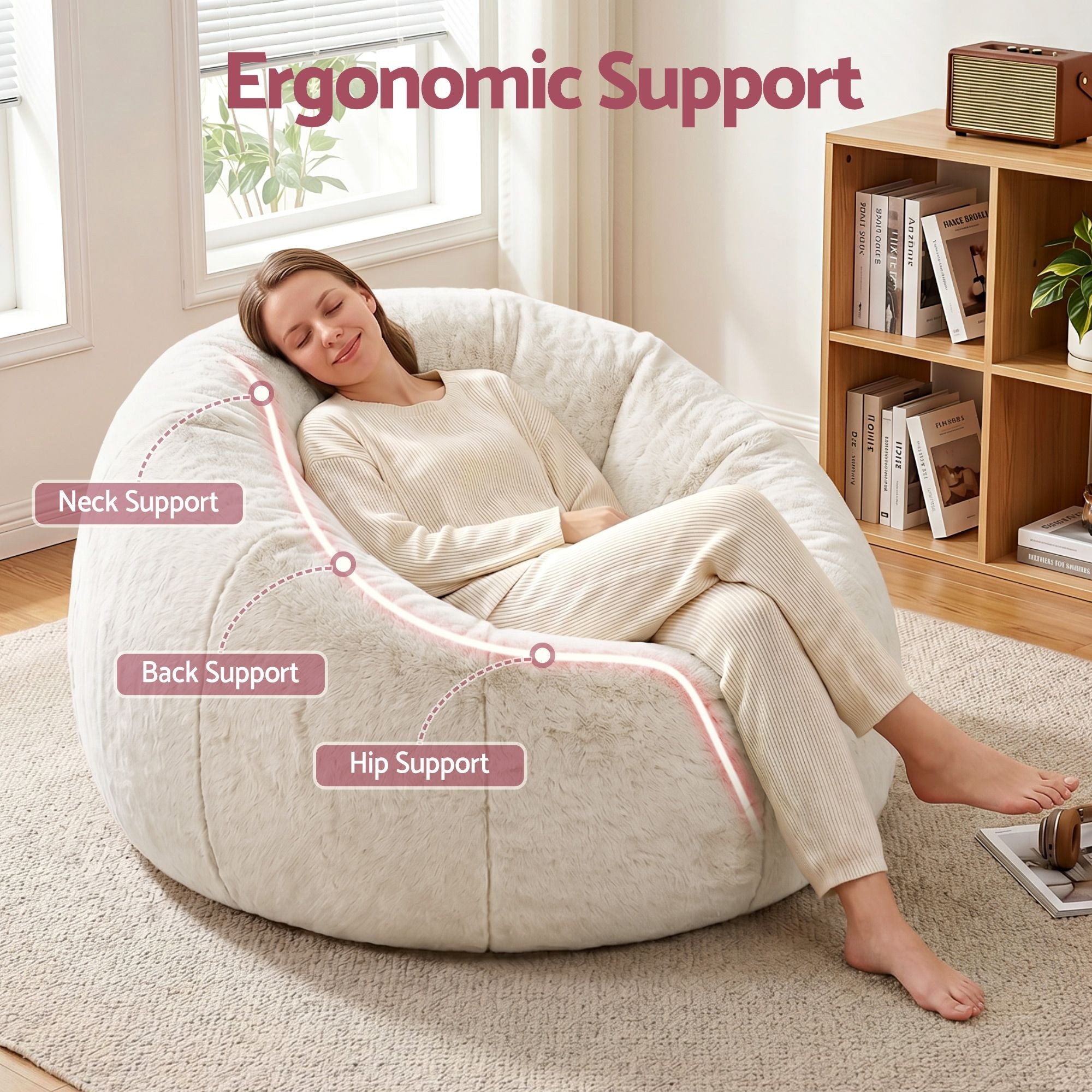 Bean Bag Chair Cover (No Filler) Soft Faux Fur Beanbag Cover Large Round Stuffed Animal Storage Bean Bag Cover Washable Lazy Sofa Cover for Adults Kids Teens, Beige - Furniture > Sofas > Sofa Accessories - Rivercity House & Home Co. (ABN 18 642 972 209) - Affordable Modern Furniture Australia