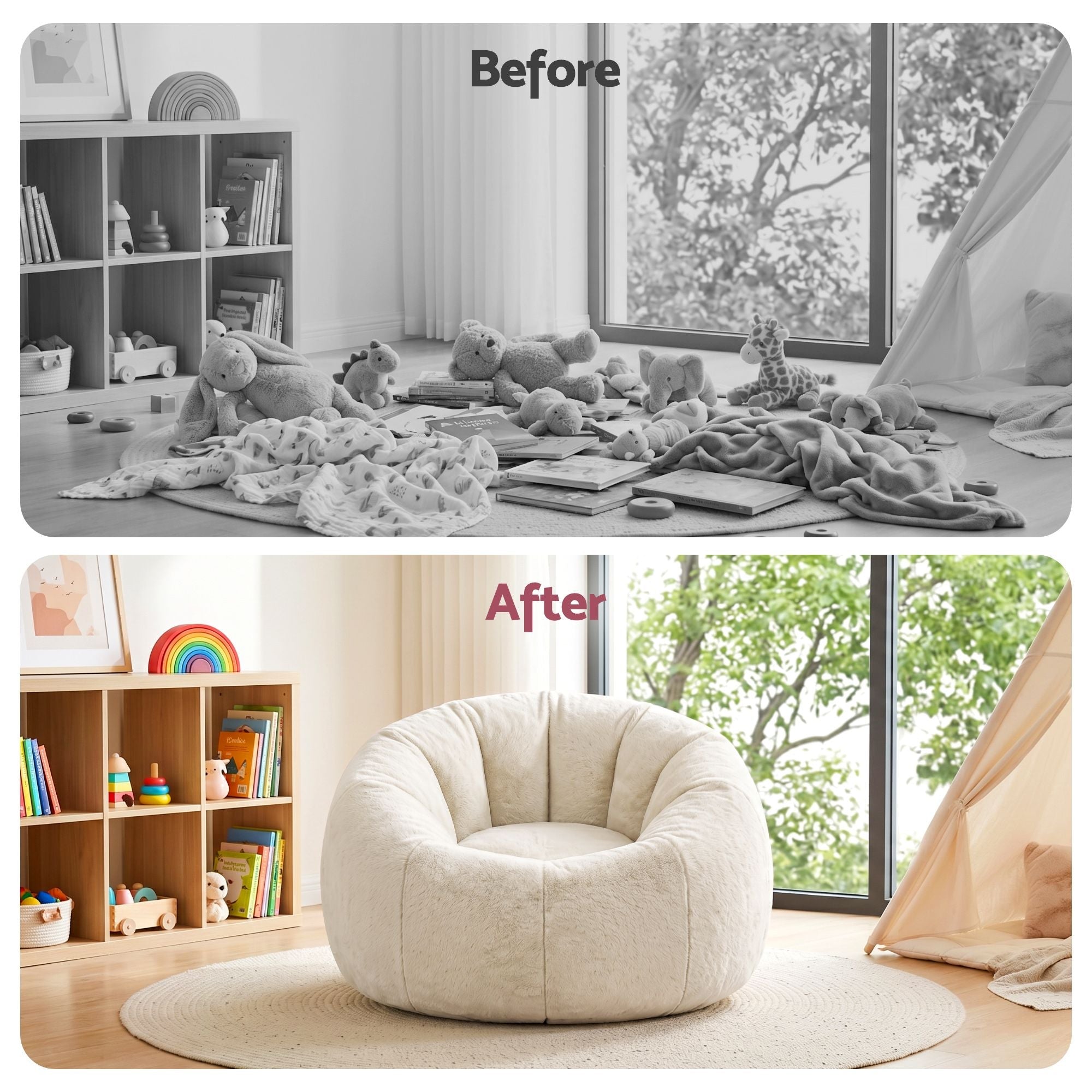 Bean Bag Chair Cover (No Filler) Soft Faux Fur Beanbag Cover Large Round Stuffed Animal Storage Bean Bag Cover Washable Lazy Sofa Cover for Adults Kids Teens, Beige - Furniture > Sofas > Sofa Accessories - Rivercity House & Home Co. (ABN 18 642 972 209) - Affordable Modern Furniture Australia