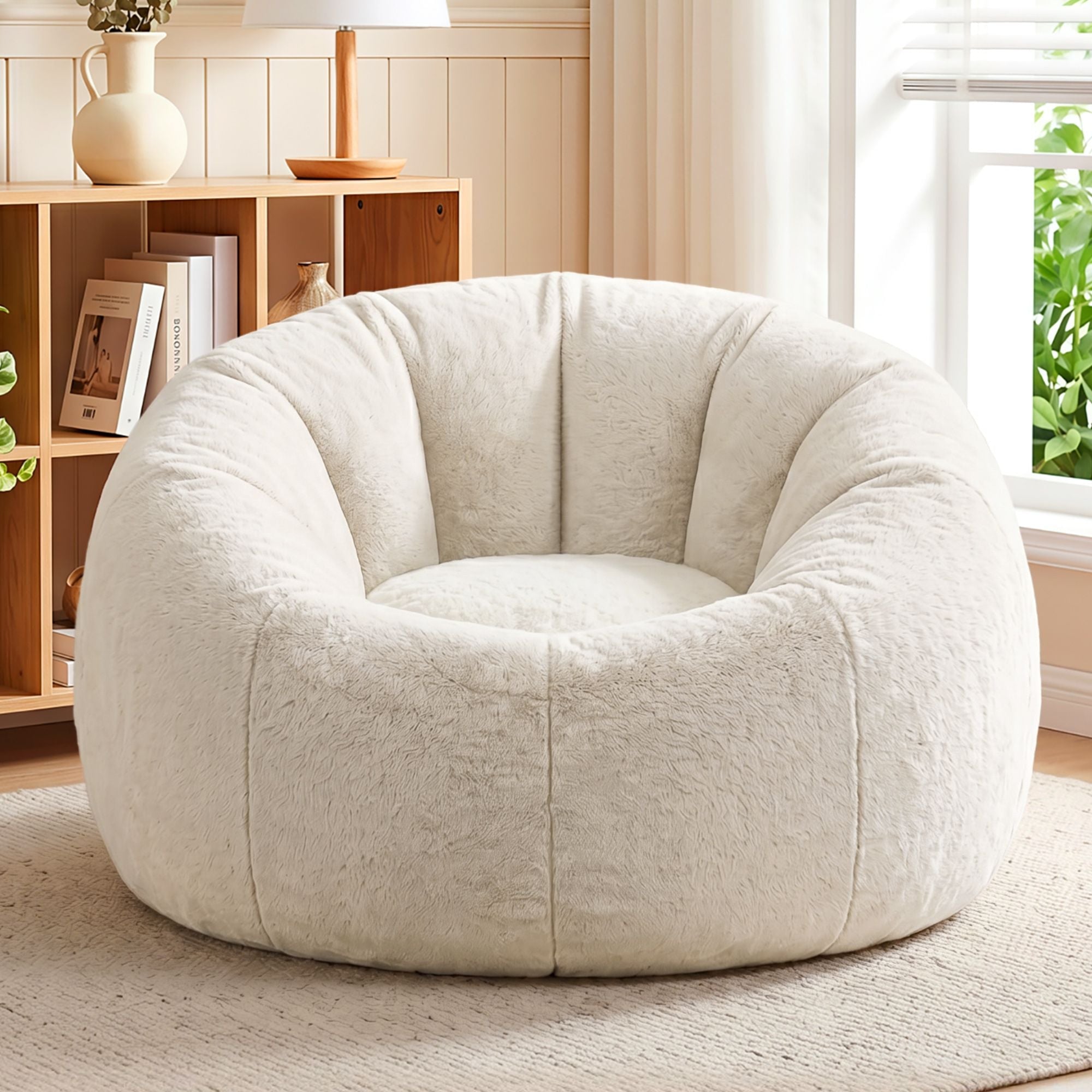 Bean Bag Chair Cover (No Filler) Soft Faux Fur Beanbag Cover Large Round Stuffed Animal Storage Bean Bag Cover Washable Lazy Sofa Cover for Adults Kids Teens, Beige - Furniture > Sofas > Sofa Accessories - Rivercity House & Home Co. (ABN 18 642 972 209) - Affordable Modern Furniture Australia