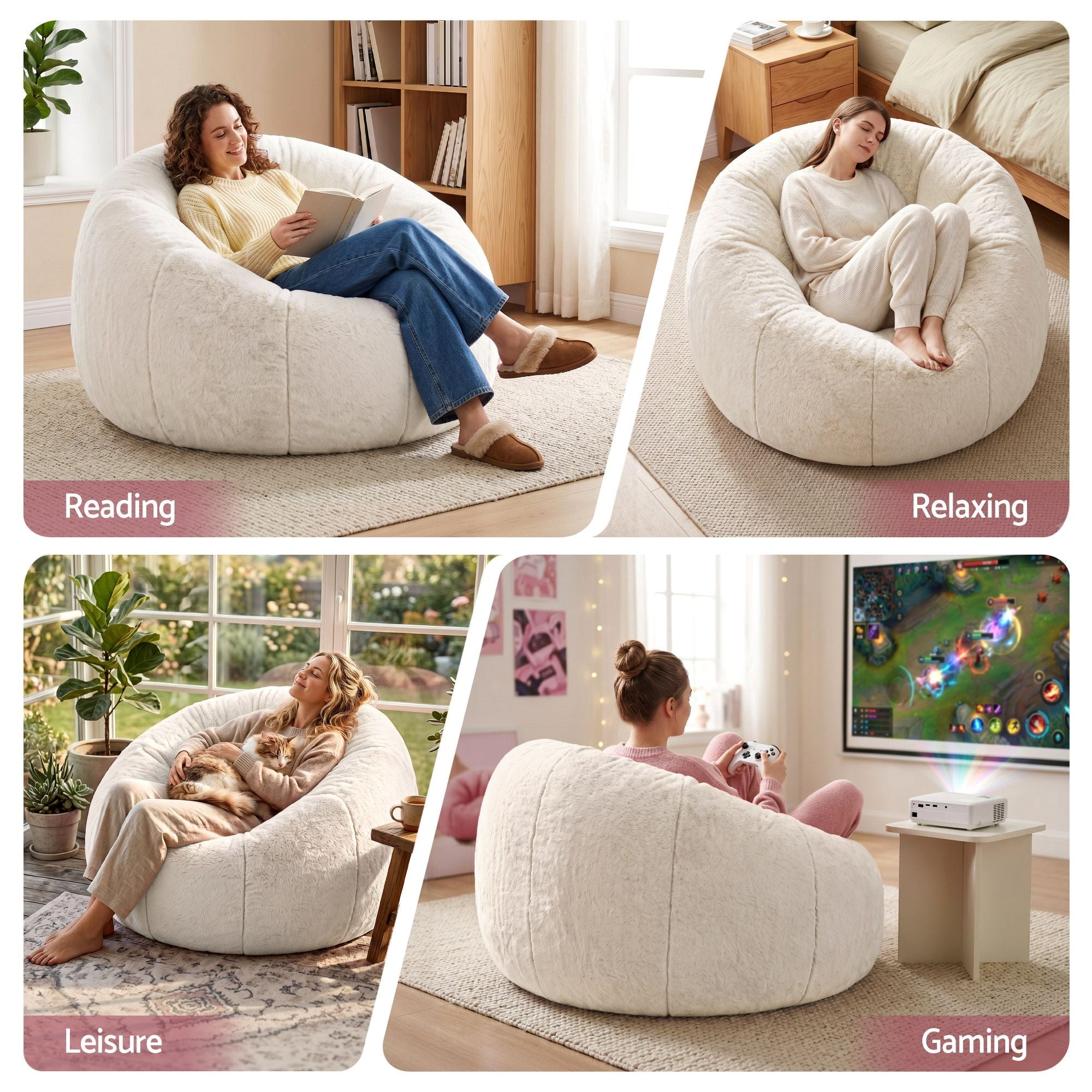 Bean Bag Chair Cover (No Filler) Soft Faux Fur Beanbag Cover Large Round Stuffed Animal Storage Bean Bag Cover Washable Lazy Sofa Cover for Adults Kids Teens, Beige - Furniture > Sofas > Sofa Accessories - Rivercity House & Home Co. (ABN 18 642 972 209) - Affordable Modern Furniture Australia