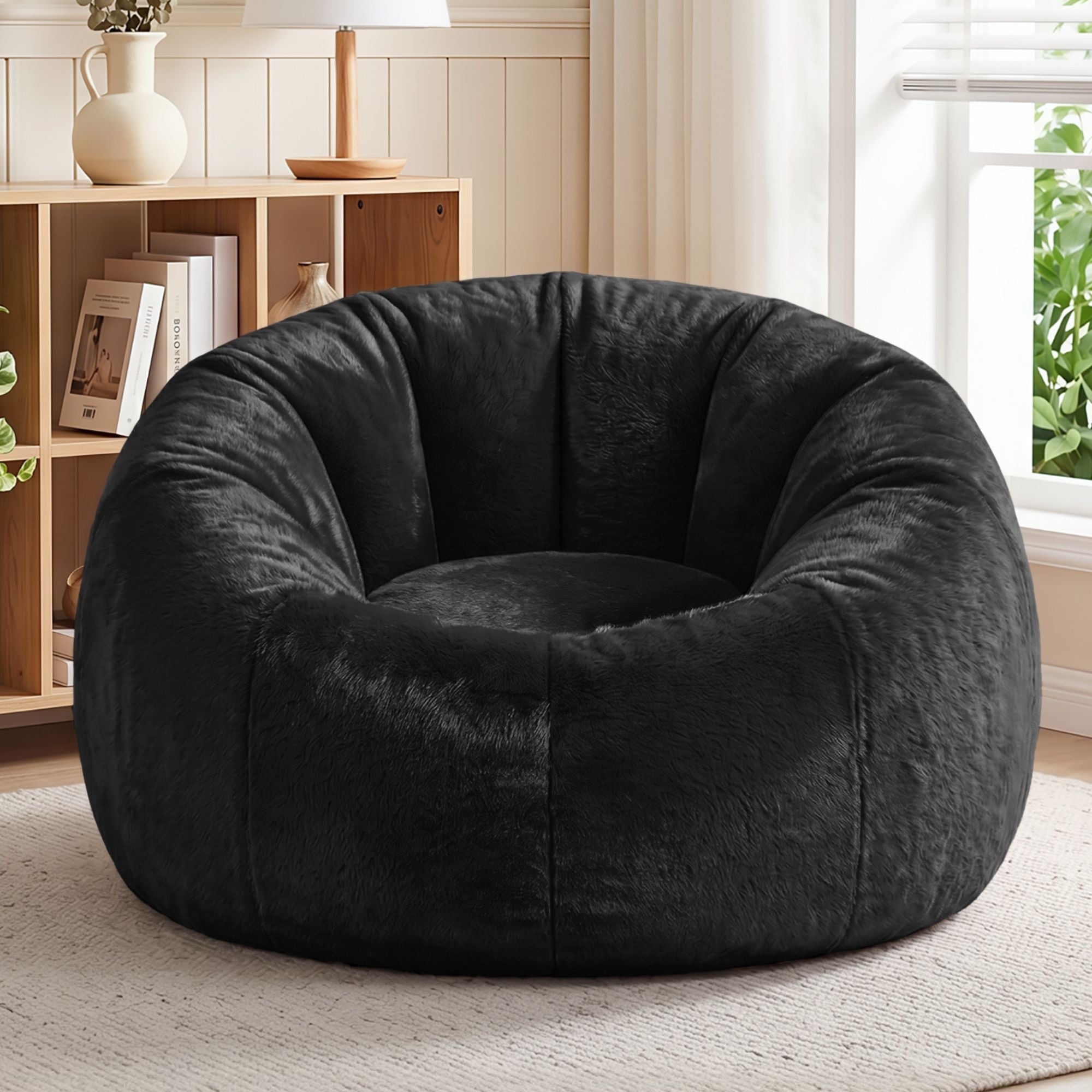Bean Bag Chair Cover (No Filler) Soft Faux Fur Beanbag Cover Large Round Stuffed Animal Storage Bean Bag Cover Washable Lazy Sofa Cover for Adults Kids Teens, Black - Furniture > Sofas > Sofa Accessories - Rivercity House & Home Co. (ABN 18 642 972 209) - Affordable Modern Furniture Australia