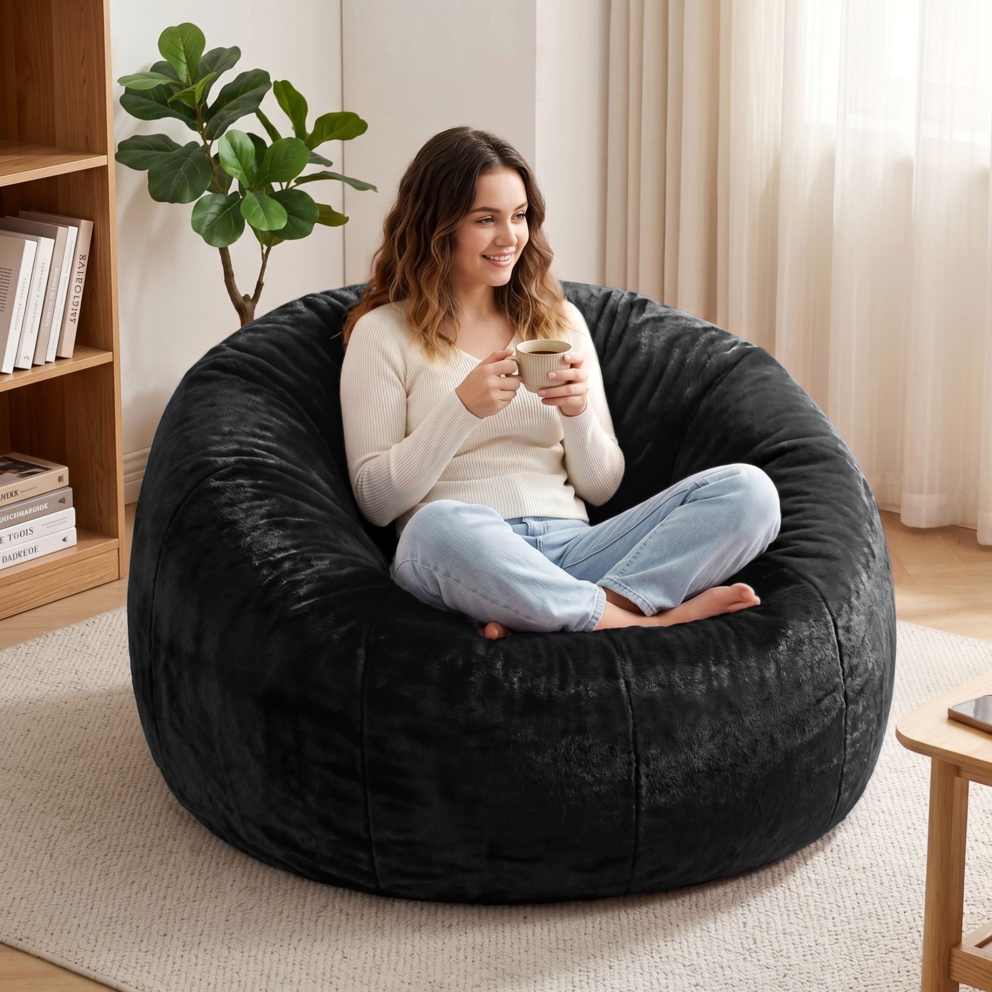 Bean Bag Chair Cover (No Filler) Soft Faux Fur Beanbag Cover Large Round Stuffed Animal Storage Bean Bag Cover Washable Lazy Sofa Cover for Adults Kids Teens, Black - Furniture > Sofas > Sofa Accessories - Rivercity House & Home Co. (ABN 18 642 972 209) - Affordable Modern Furniture Australia