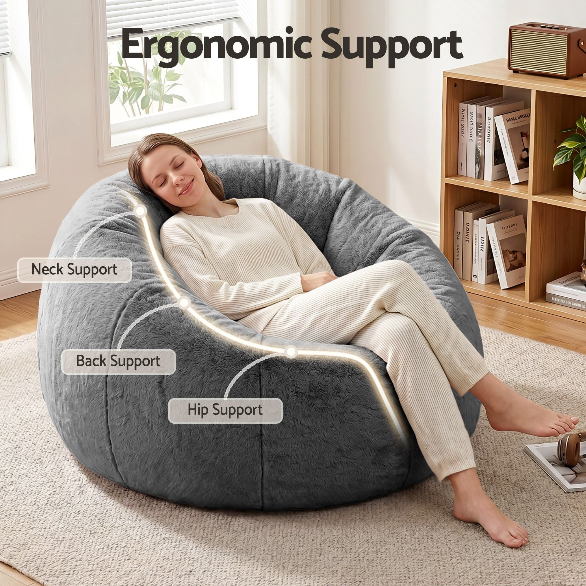 Bean Bag Chair Cover (No Filler) Soft Faux Fur Beanbag Cover Large Round Stuffed Animal Storage Bean Bag Cover Washable Lazy Sofa Cover for Adults Kids Teens, Grey - Furniture > Sofas > Sofa Accessories - Rivercity House & Home Co. (ABN 18 642 972 209) - Affordable Modern Furniture Australia