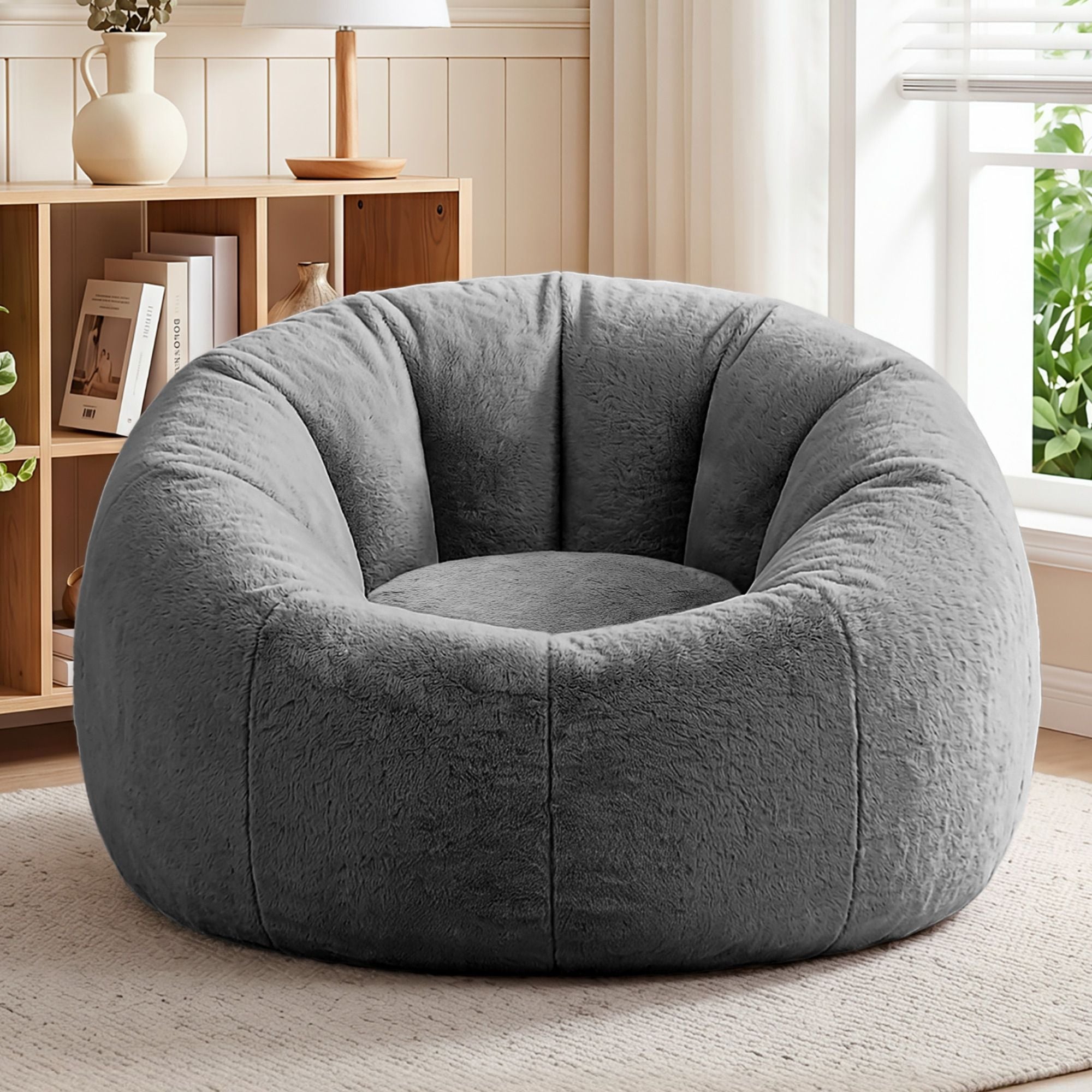Bean Bag Chair Cover (No Filler) Soft Faux Fur Beanbag Cover Large Round Stuffed Animal Storage Bean Bag Cover Washable Lazy Sofa Cover for Adults Kids Teens, Grey - Furniture > Sofas > Sofa Accessories - Rivercity House & Home Co. (ABN 18 642 972 209) - Affordable Modern Furniture Australia