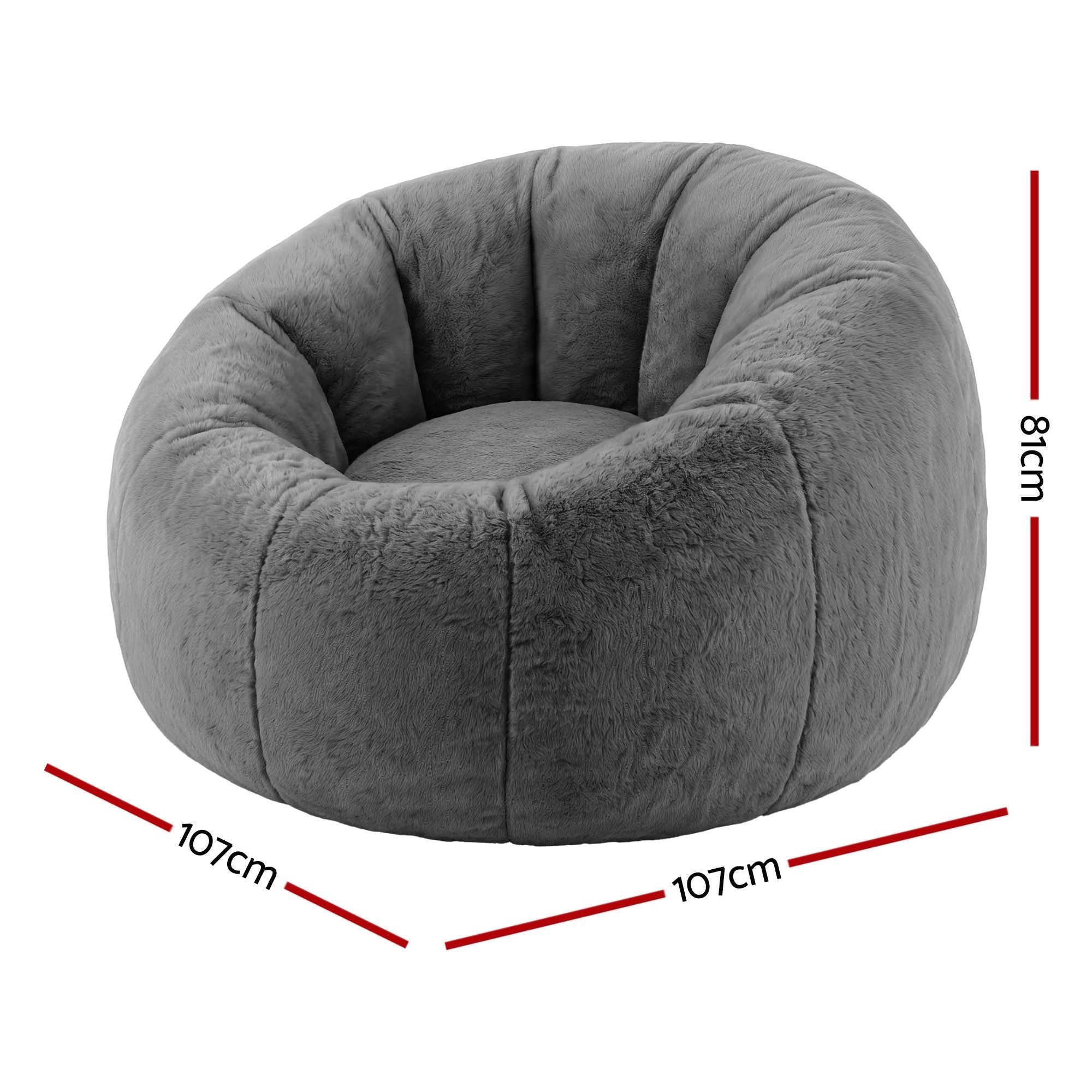Bean Bag Chair Cover (No Filler) Soft Faux Fur Beanbag Cover Large Round Stuffed Animal Storage Bean Bag Cover Washable Lazy Sofa Cover for Adults Kids Teens, Grey - Furniture > Sofas > Sofa Accessories - Rivercity House & Home Co. (ABN 18 642 972 209) - Affordable Modern Furniture Australia