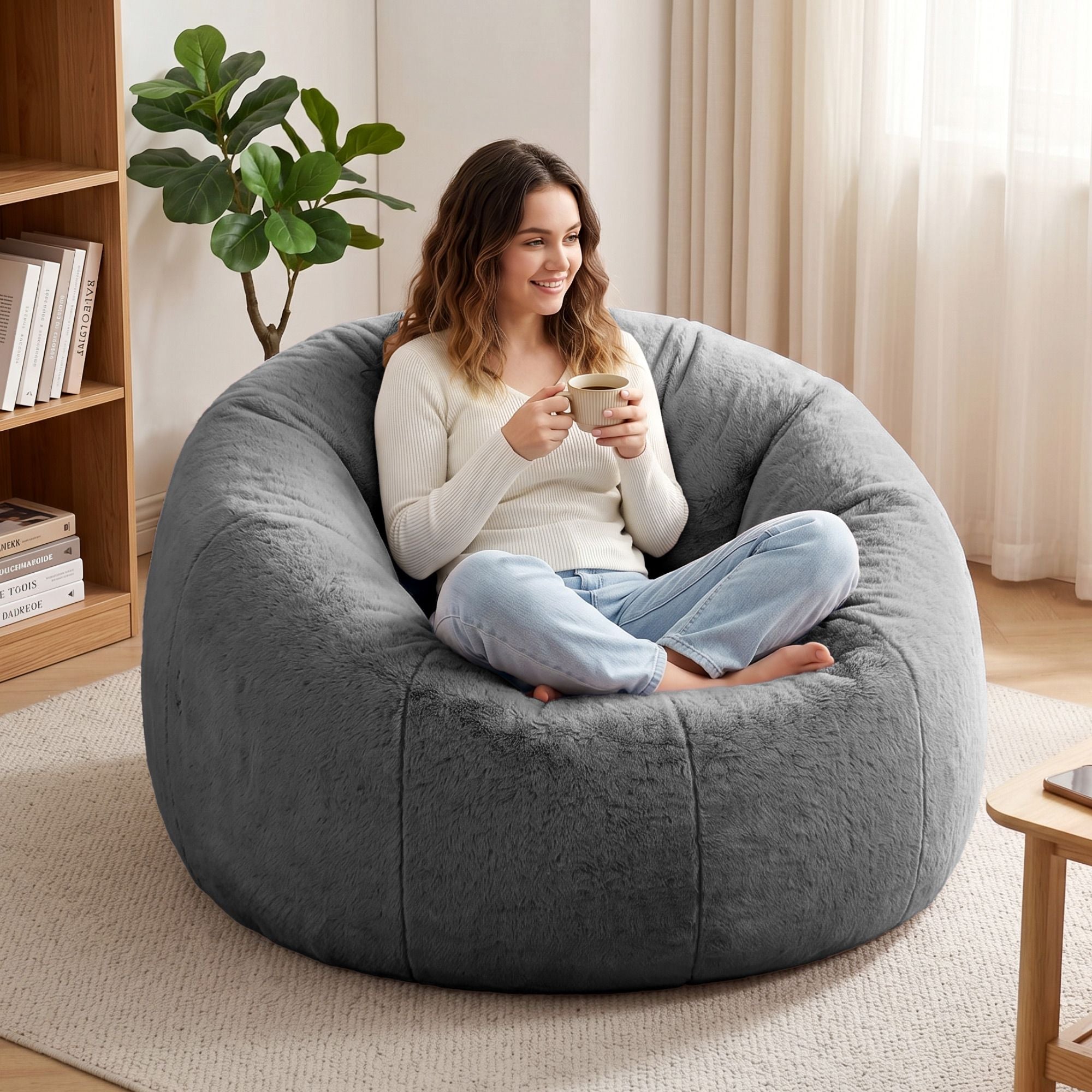 Bean Bag Chair Cover (No Filler) Soft Faux Fur Beanbag Cover Large Round Stuffed Animal Storage Bean Bag Cover Washable Lazy Sofa Cover for Adults Kids Teens, Grey - Furniture > Sofas > Sofa Accessories - Rivercity House & Home Co. (ABN 18 642 972 209) - Affordable Modern Furniture Australia