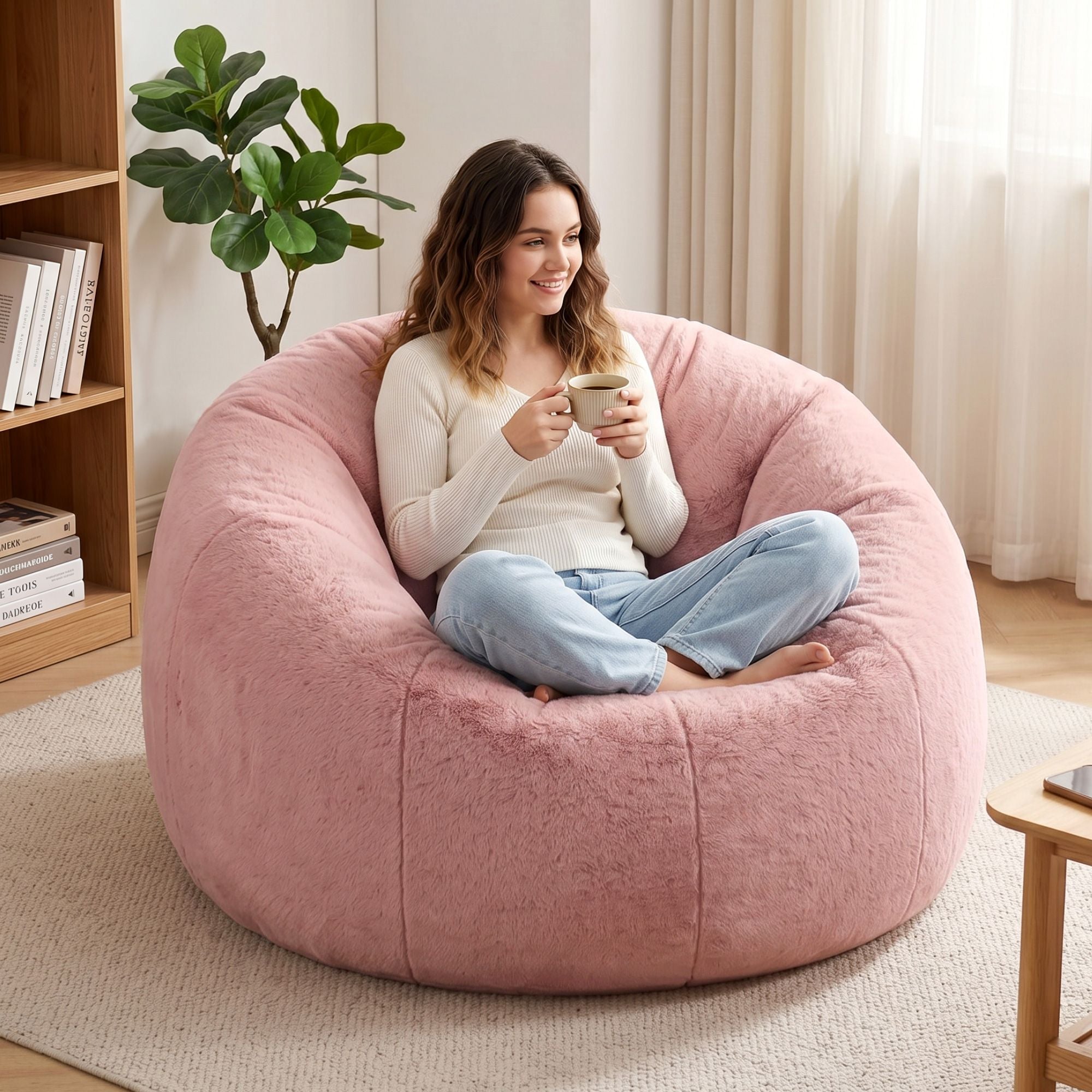 Bean Bag Chair Cover (No Filler) Soft Faux Fur Beanbag Cover Large Round Stuffed Animal Storage Bean Bag Cover Washable Lazy Sofa Cover for Adults Kids Teens, Pink - Furniture > Sofas > Sofa Accessories - Rivercity House & Home Co. (ABN 18 642 972 209) - Affordable Modern Furniture Australia