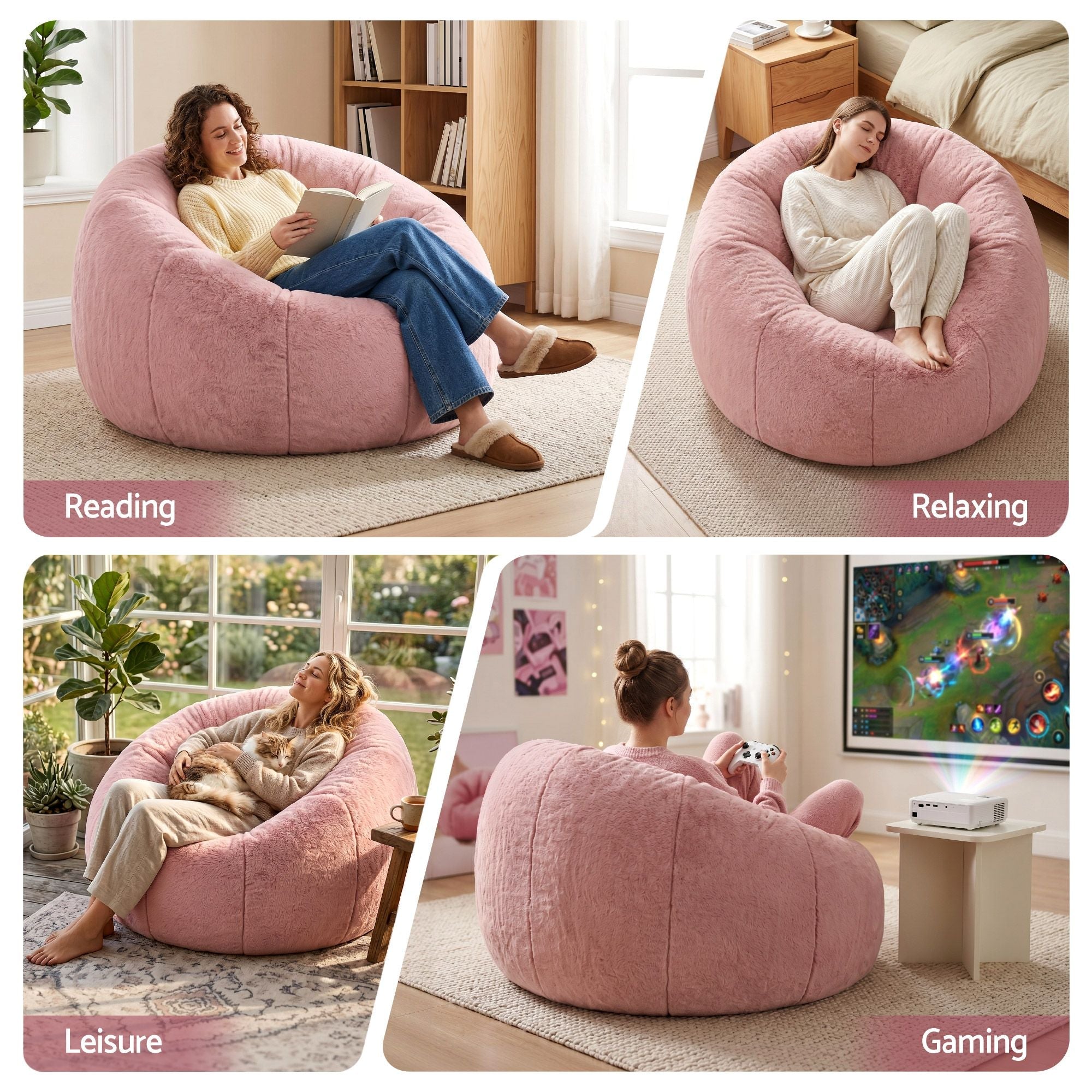 Bean Bag Chair Cover (No Filler) Soft Faux Fur Beanbag Cover Large Round Stuffed Animal Storage Bean Bag Cover Washable Lazy Sofa Cover for Adults Kids Teens, Pink - Furniture > Sofas > Sofa Accessories - Rivercity House & Home Co. (ABN 18 642 972 209) - Affordable Modern Furniture Australia