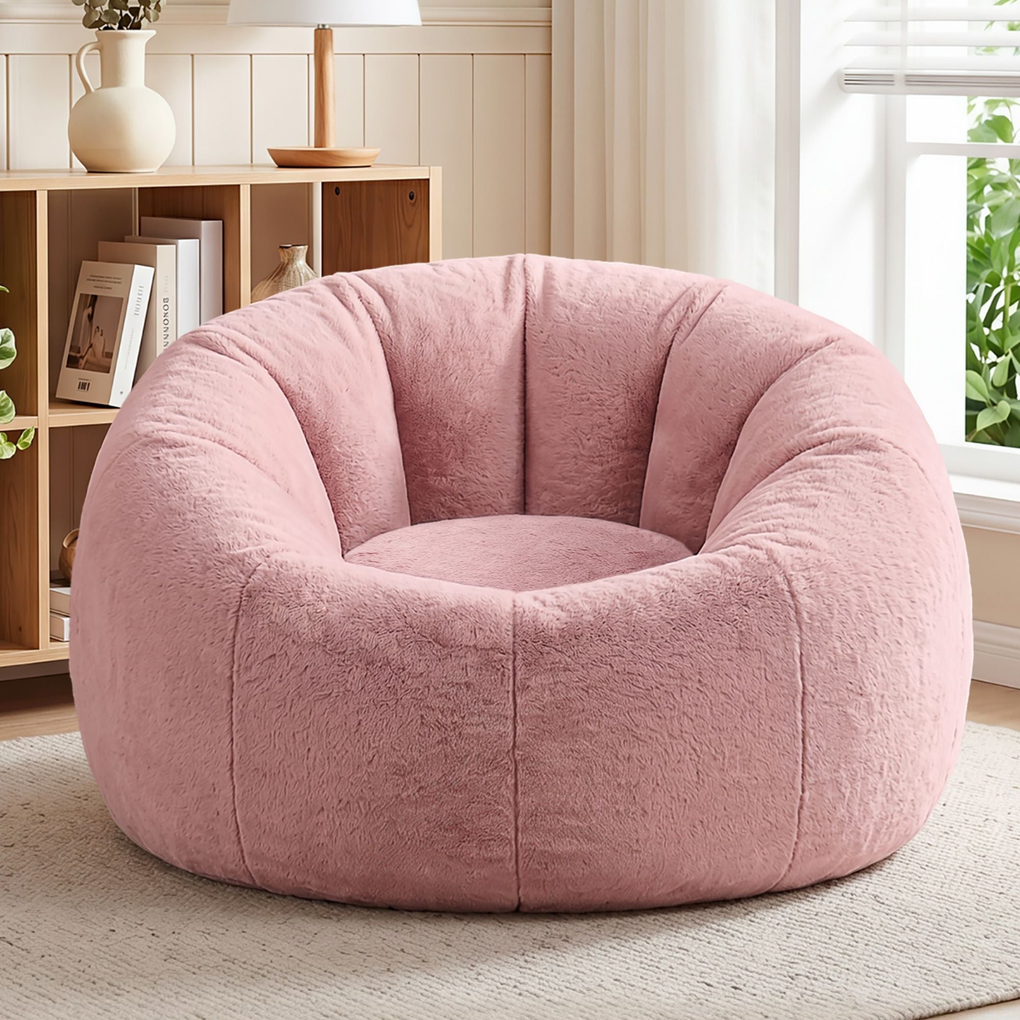 Bean Bag Chair Cover (No Filler) Soft Faux Fur Beanbag Cover Large Round Stuffed Animal Storage Bean Bag Cover Washable Lazy Sofa Cover for Adults Kids Teens, Pink - Furniture > Sofas > Sofa Accessories - Rivercity House & Home Co. (ABN 18 642 972 209) - Affordable Modern Furniture Australia