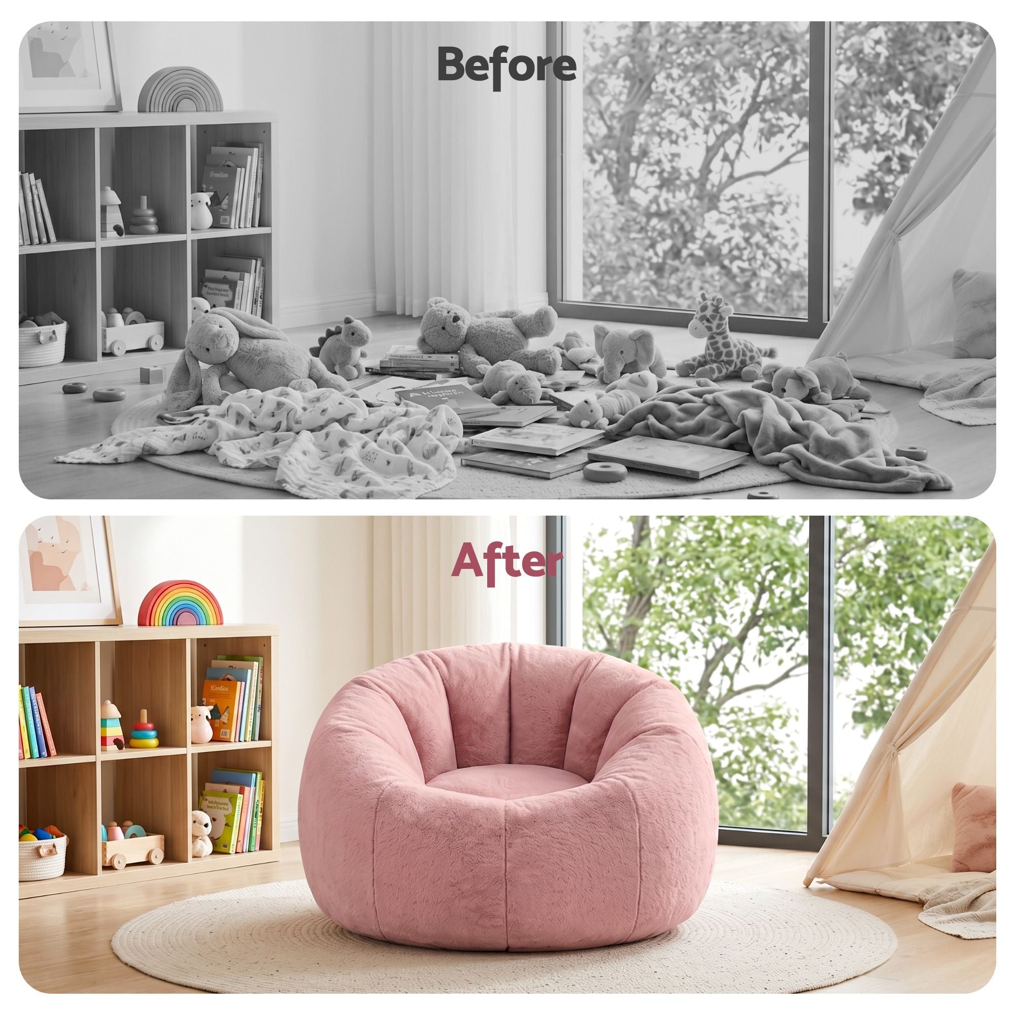 Bean Bag Chair Cover (No Filler) Soft Faux Fur Beanbag Cover Large Round Stuffed Animal Storage Bean Bag Cover Washable Lazy Sofa Cover for Adults Kids Teens, Pink - Furniture > Sofas > Sofa Accessories - Rivercity House & Home Co. (ABN 18 642 972 209) - Affordable Modern Furniture Australia