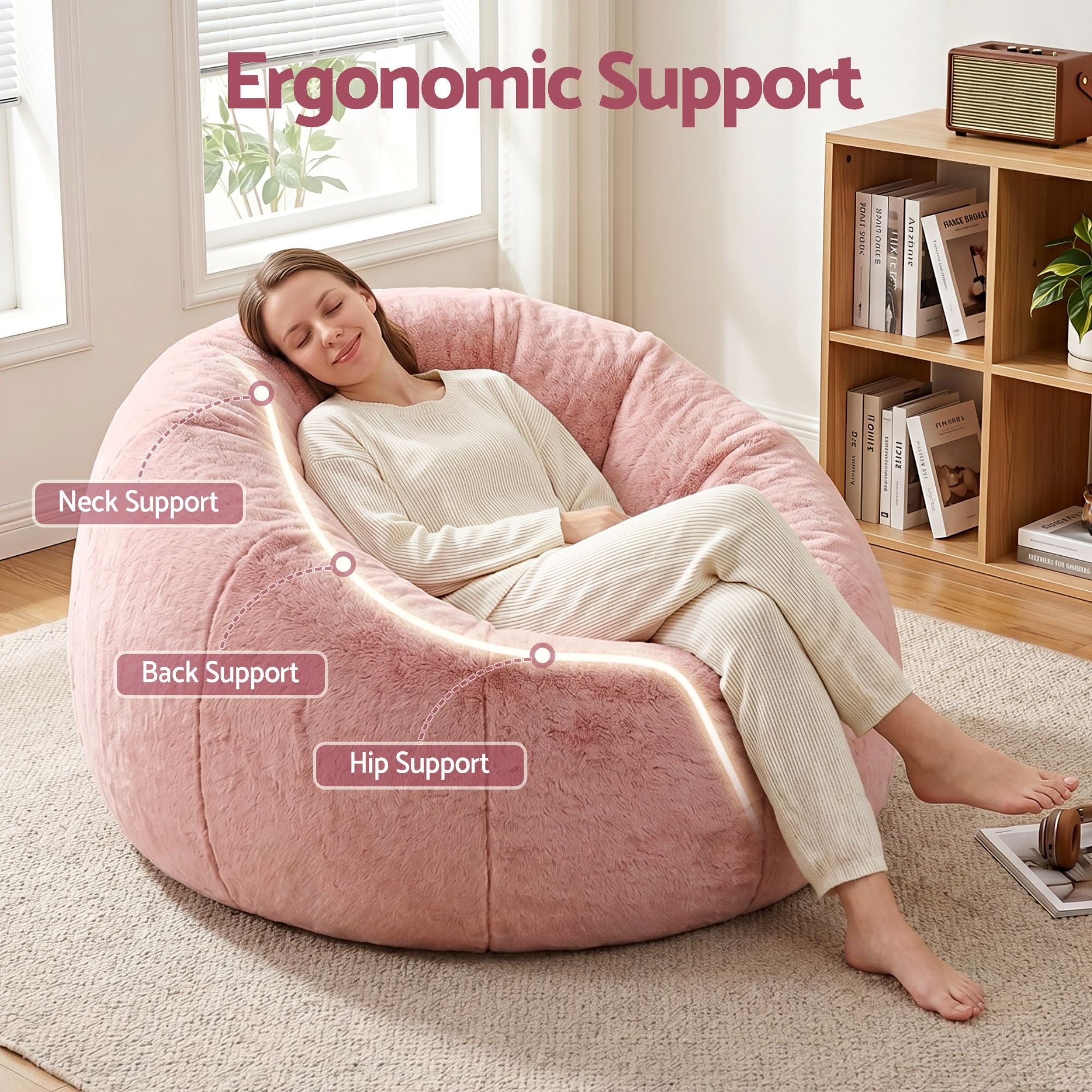 Bean Bag Chair Cover (No Filler) Soft Faux Fur Beanbag Cover Large Round Stuffed Animal Storage Bean Bag Cover Washable Lazy Sofa Cover for Adults Kids Teens, Pink - Furniture > Sofas > Sofa Accessories - Rivercity House & Home Co. (ABN 18 642 972 209) - Affordable Modern Furniture Australia