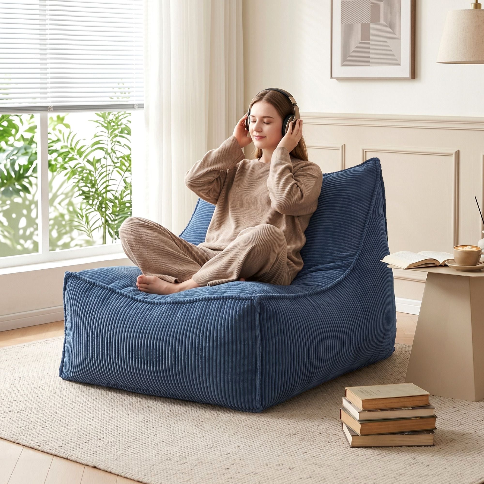 Bean Bag Chair Cover with Filler Soft Corduroy DIY Stuffed Animal Storage Bean Bag for Adults, Washable Lazy Sofa for Living Room Bedroom, Blue - Furniture > Sofas > Sofa Accessories - Rivercity House & Home Co. (ABN 18 642 972 209) - Affordable Modern Furniture Australia