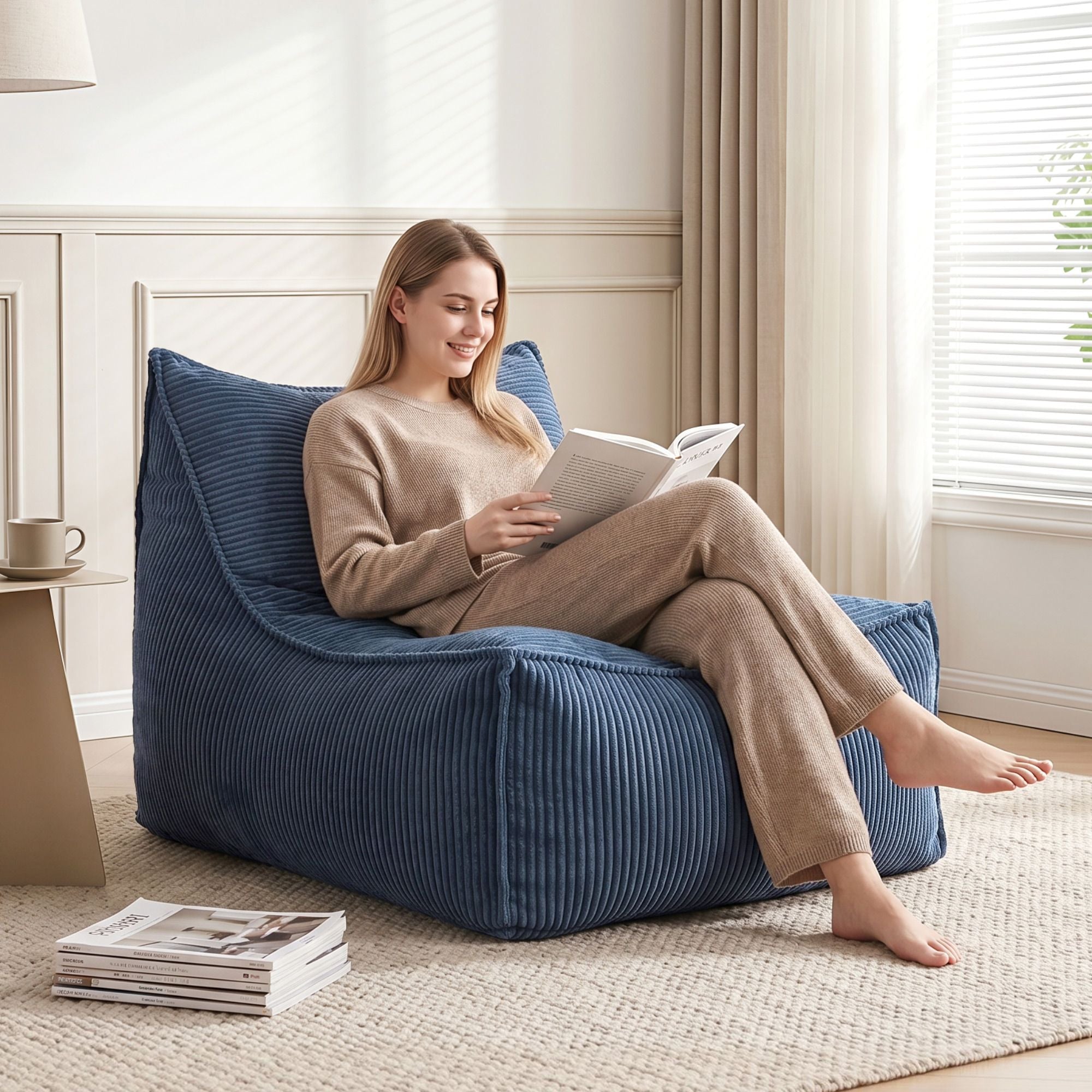 Bean Bag Chair Cover with Filler Soft Corduroy DIY Stuffed Animal Storage Bean Bag for Adults, Washable Lazy Sofa for Living Room Bedroom, Blue - Furniture > Sofas > Sofa Accessories - Rivercity House & Home Co. (ABN 18 642 972 209) - Affordable Modern Furniture Australia