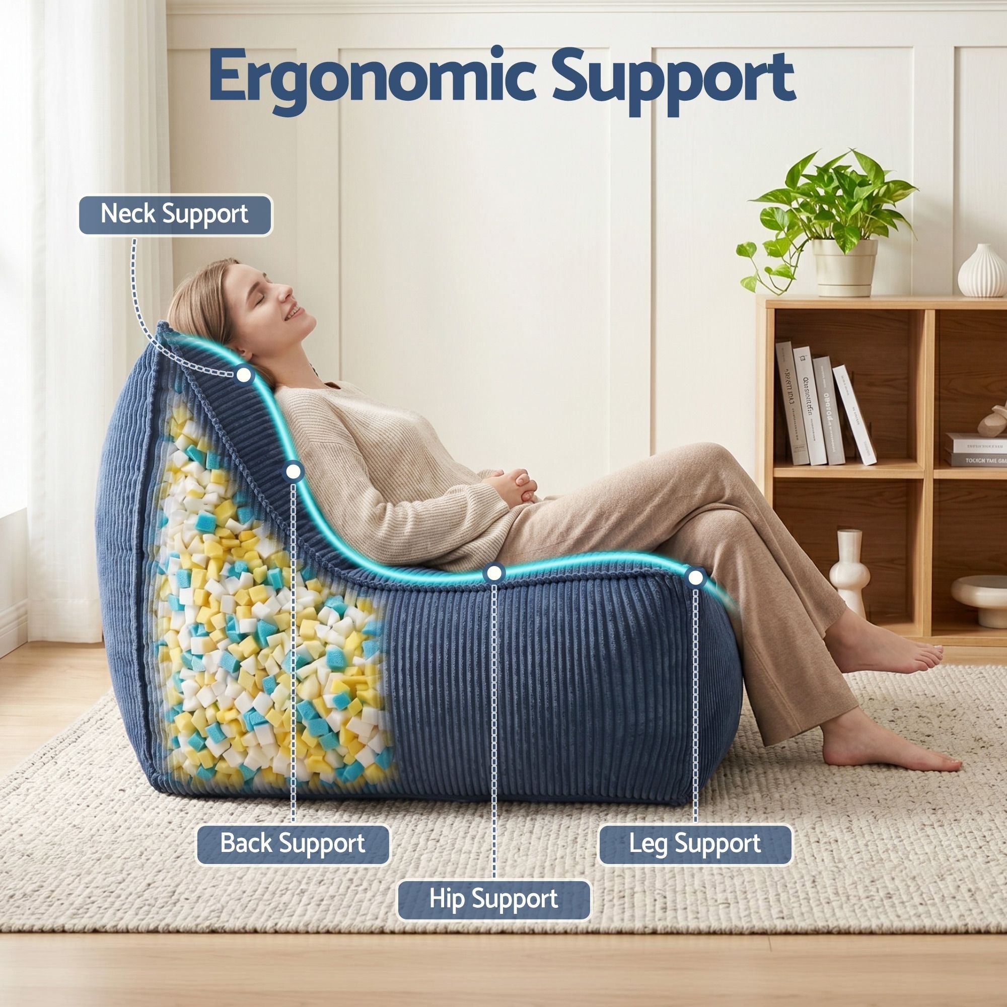 Bean Bag Chair Cover with Filler Soft Corduroy DIY Stuffed Animal Storage Bean Bag for Adults, Washable Lazy Sofa for Living Room Bedroom, Blue - Furniture > Sofas > Sofa Accessories - Rivercity House & Home Co. (ABN 18 642 972 209) - Affordable Modern Furniture Australia