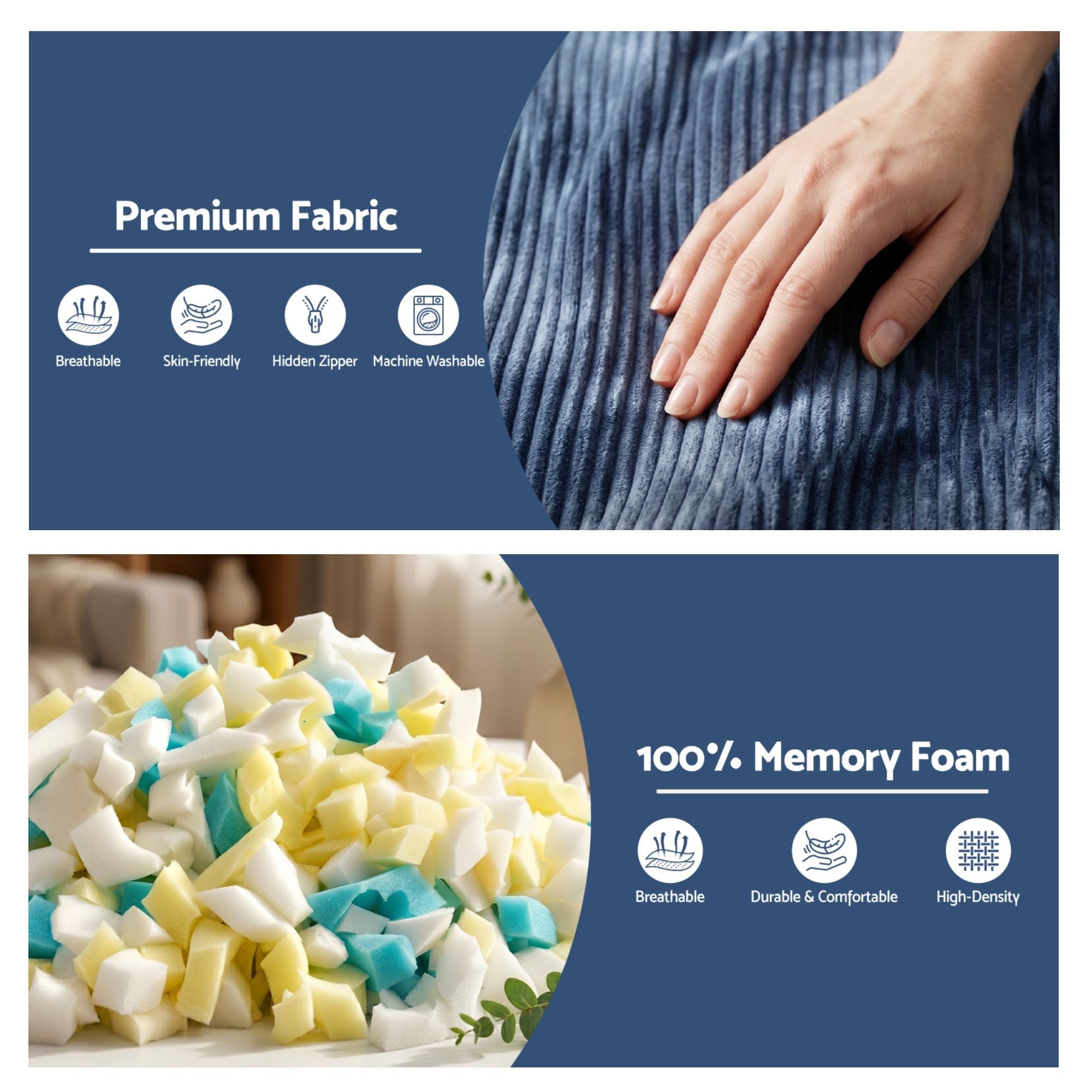Bean Bag Chair Cover with Filler Soft Corduroy DIY Stuffed Animal Storage Bean Bag for Adults, Washable Lazy Sofa for Living Room Bedroom, Blue - Furniture > Sofas > Sofa Accessories - Rivercity House & Home Co. (ABN 18 642 972 209) - Affordable Modern Furniture Australia