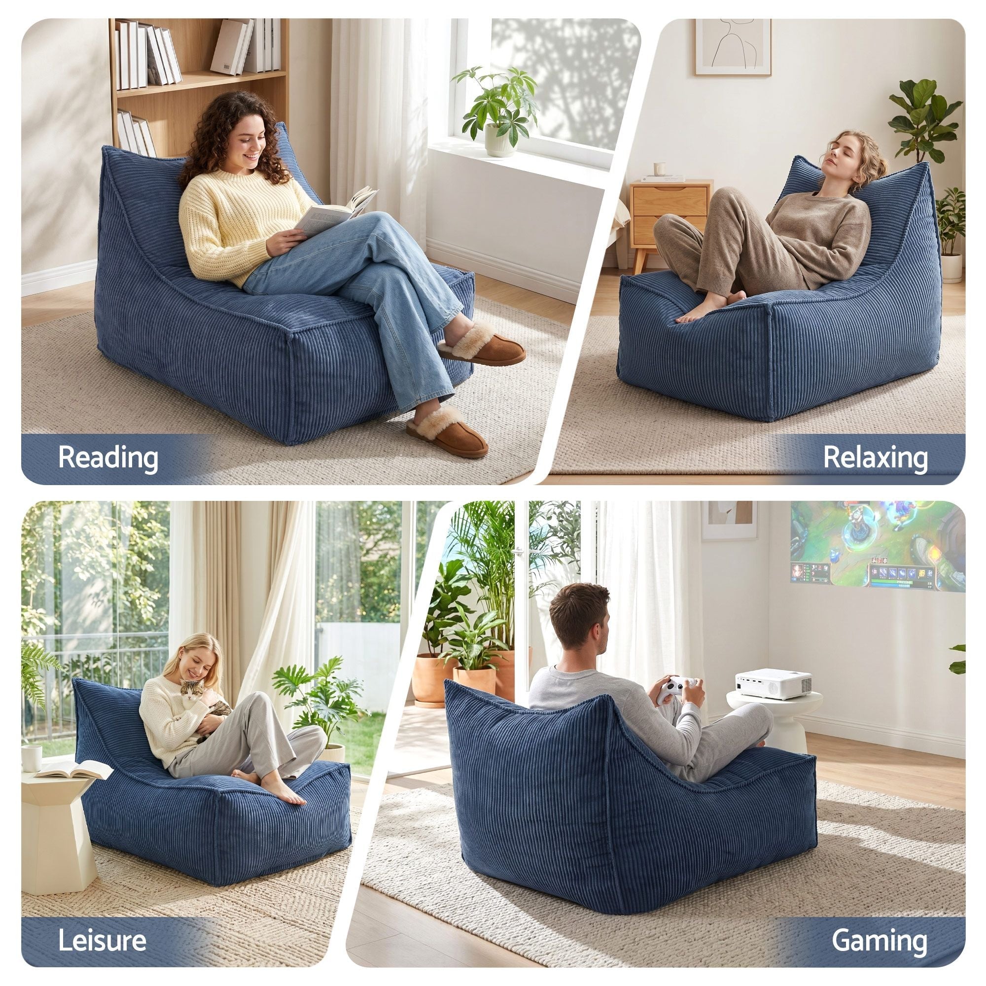 Bean Bag Chair Cover with Filler Soft Corduroy DIY Stuffed Animal Storage Bean Bag for Adults, Washable Lazy Sofa for Living Room Bedroom, Blue - Furniture > Sofas > Sofa Accessories - Rivercity House & Home Co. (ABN 18 642 972 209) - Affordable Modern Furniture Australia