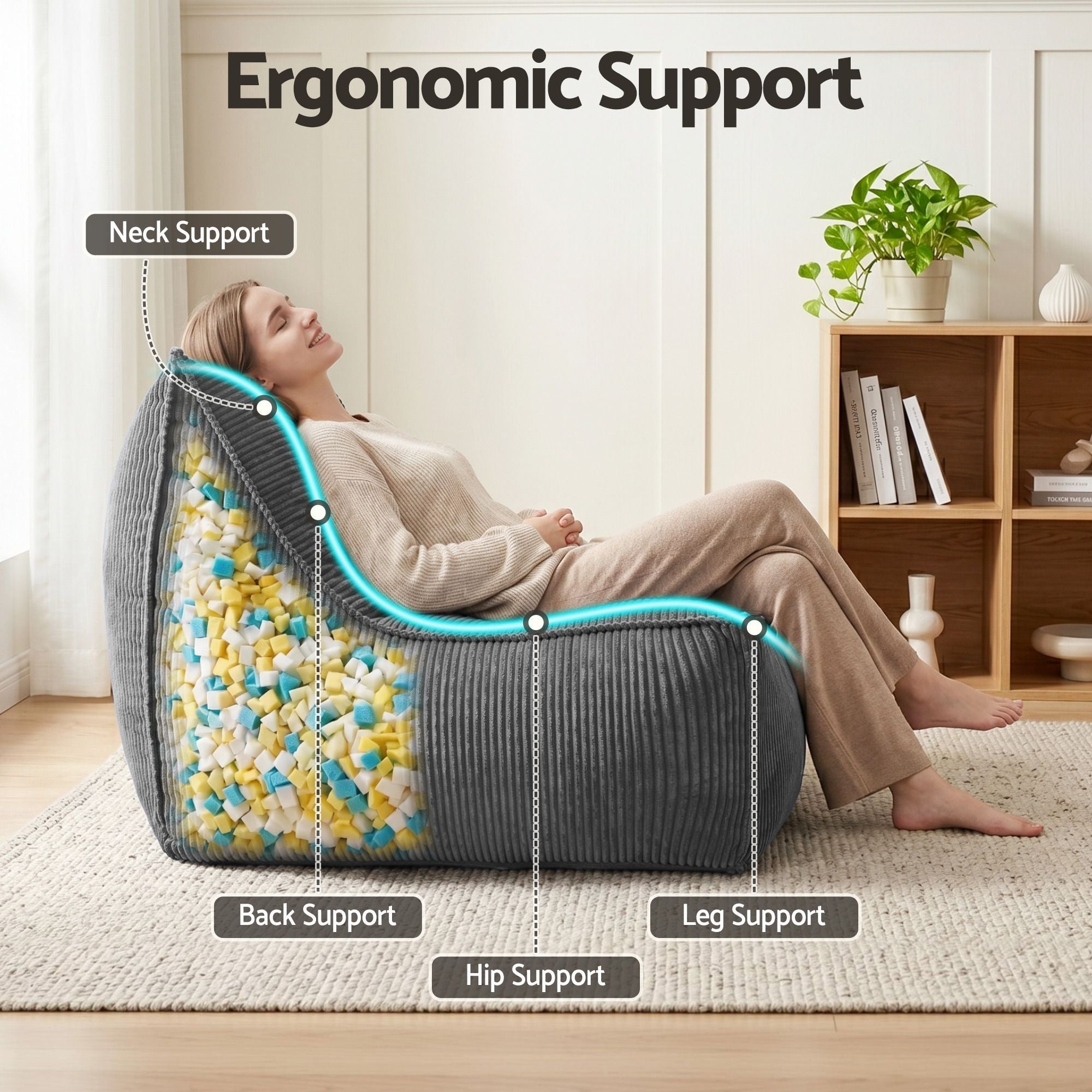 Bean Bag Chair Cover with Filler Soft Corduroy DIY Stuffed Animal Storage Bean Bag for Adults, Washable Lazy Sofa for Living Room Bedroom, Grey - Furniture > Sofas > Sofa Accessories - Rivercity House & Home Co. (ABN 18 642 972 209) - Affordable Modern Furniture Australia