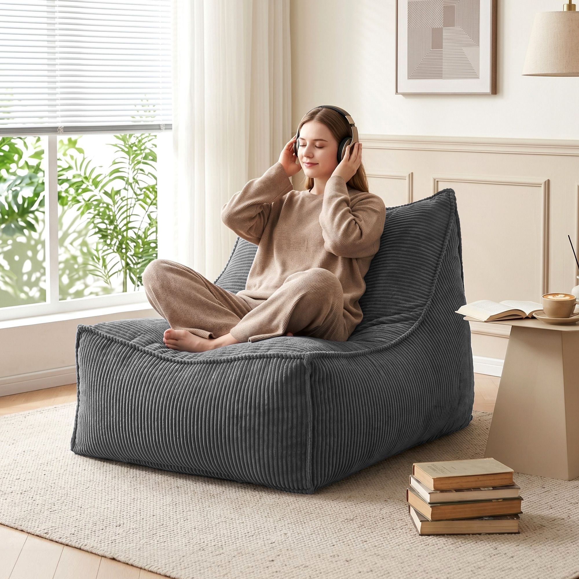 Bean Bag Chair Cover with Filler Soft Corduroy DIY Stuffed Animal Storage Bean Bag for Adults, Washable Lazy Sofa for Living Room Bedroom, Grey - Furniture > Sofas > Sofa Accessories - Rivercity House & Home Co. (ABN 18 642 972 209) - Affordable Modern Furniture Australia