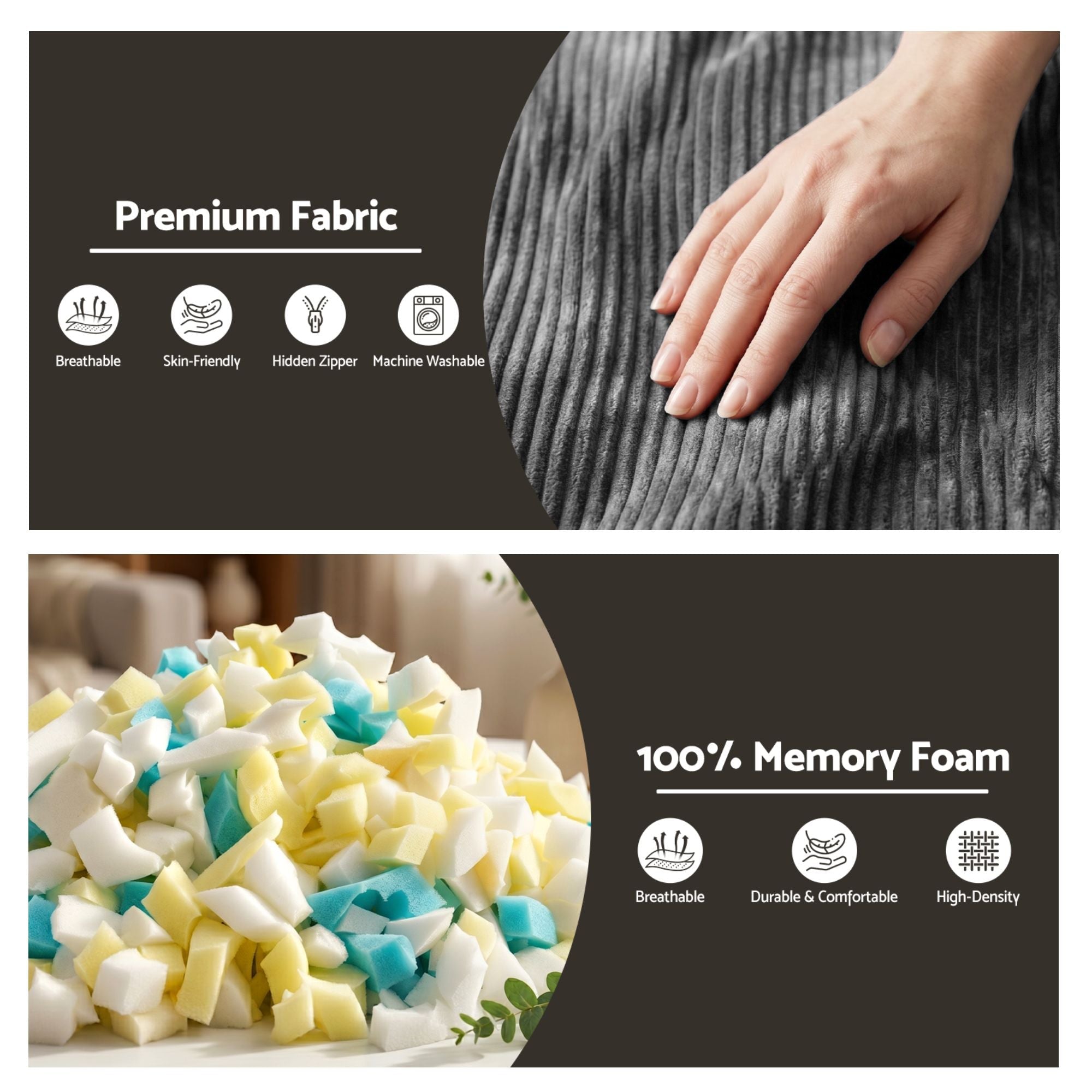 Bean Bag Chair Cover with Filler Soft Corduroy DIY Stuffed Animal Storage Bean Bag for Adults, Washable Lazy Sofa for Living Room Bedroom, Grey - Furniture > Sofas > Sofa Accessories - Rivercity House & Home Co. (ABN 18 642 972 209) - Affordable Modern Furniture Australia