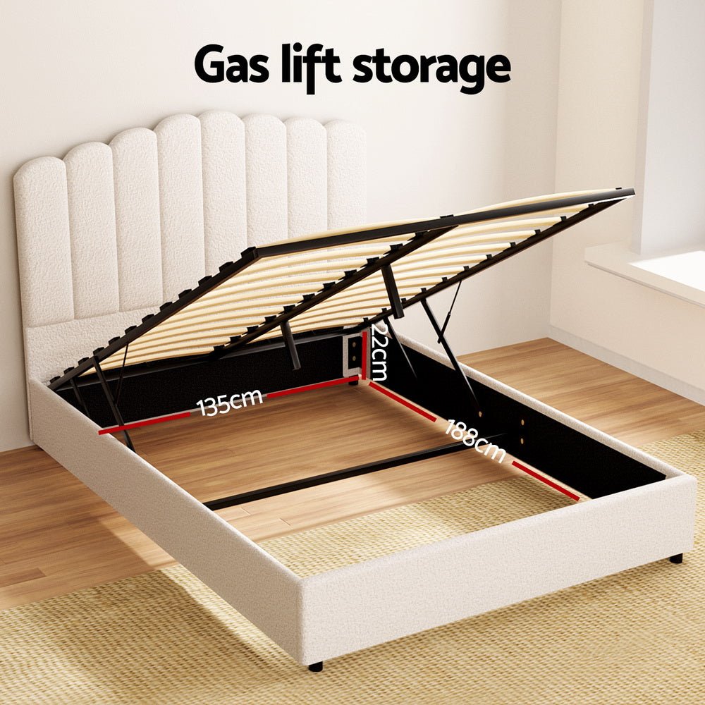 Bed Frame Double Size Boucle FION - Baby & Kids > Kid's Furniture > Kid's Beds & Bed Frames - Rivercity House & Home Co. (ABN 18 642 972 209) - Affordable Modern Furniture Australia