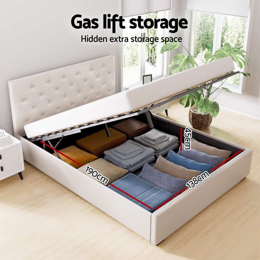 Bed Frame Double Size Gas Lift Beige VILA - Furniture > Bedroom > Beds & Bed Frames - Rivercity House & Home Co. (ABN 18 642 972 209) - Affordable Modern Furniture Australia
