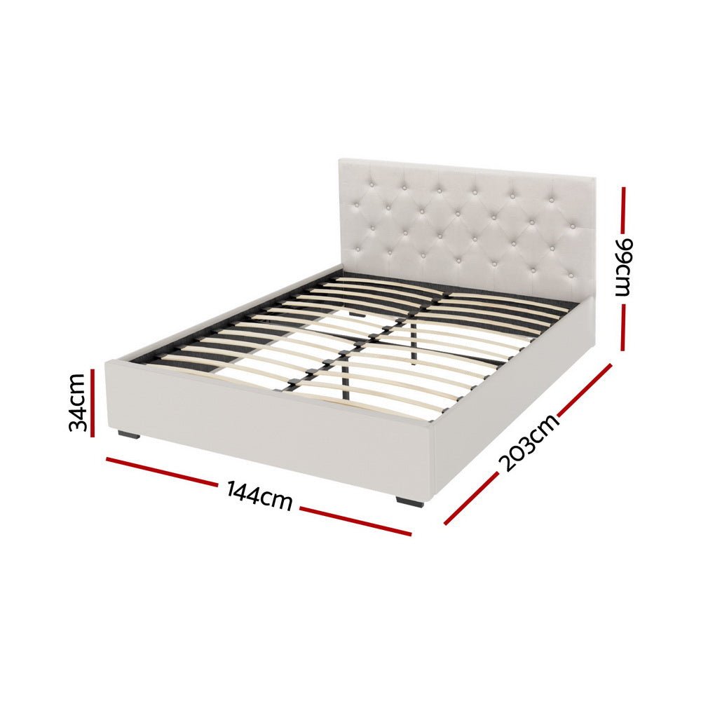 Bed Frame Double Size Gas Lift Beige VILA - Furniture > Bedroom > Beds & Bed Frames - Rivercity House & Home Co. (ABN 18 642 972 209) - Affordable Modern Furniture Australia