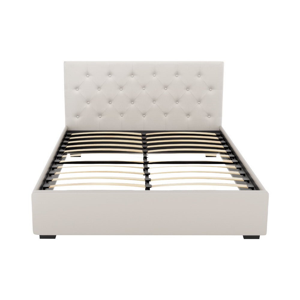 Bed Frame Double Size Gas Lift Beige VILA - Furniture > Bedroom > Beds & Bed Frames - Rivercity House & Home Co. (ABN 18 642 972 209) - Affordable Modern Furniture Australia