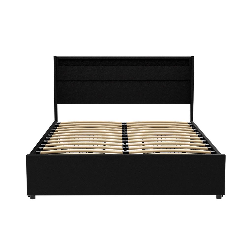 Bed Frame Double Size LED with 4 Drawers Black DUNN - Furniture > Bedroom > Beds & Bed Frames - Rivercity House & Home Co. (ABN 18 642 972 209) - Affordable Modern Furniture Australia