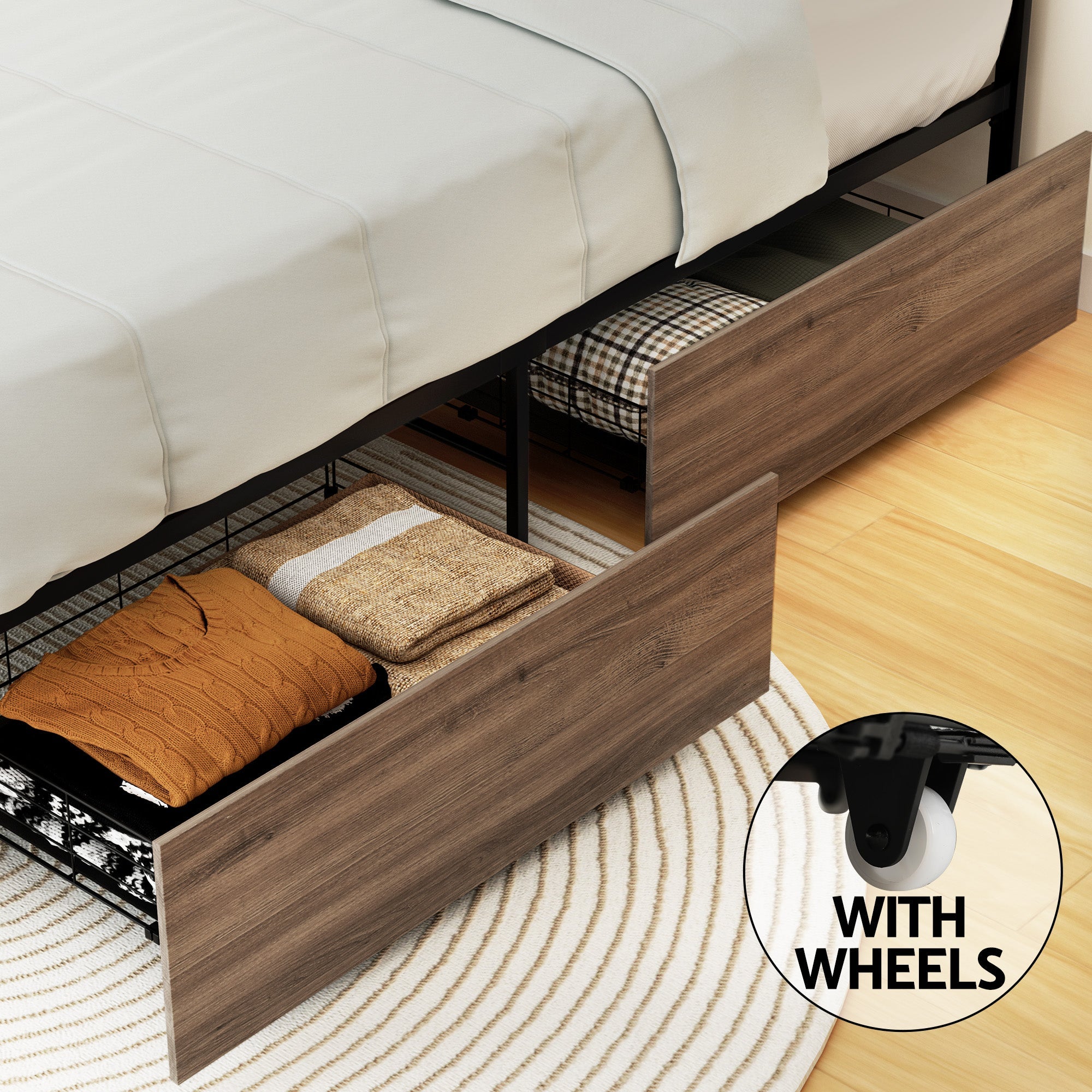 Bed Frame Double Size Metal Frame with 2 Drawers DREW - Furniture > Bedroom > Beds & Bed Frames - Rivercity House & Home Co. (ABN 18 642 972 209) - Affordable Modern Furniture Australia
