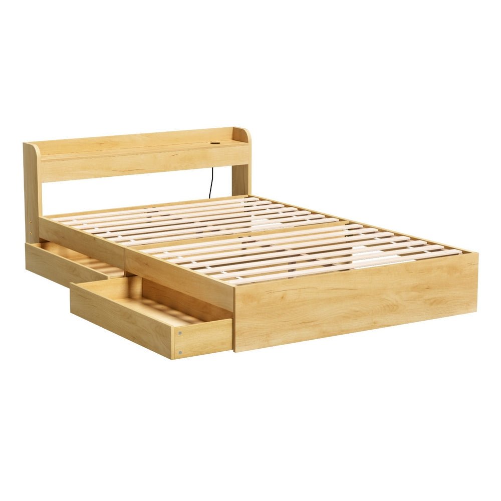 Bed Frame Double Size with Charging Ports and 2 Drawers AURA - Furniture > Dining > Kitchen & Dining Chairs - Rivercity House & Home Co. (ABN 18 642 972 209) - Affordable Modern Furniture Australia