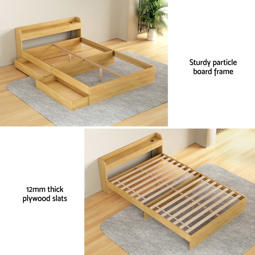 Bed Frame Double Size with Charging Ports and 2 Drawers AURA - Furniture > Dining > Kitchen & Dining Chairs - Rivercity House & Home Co. (ABN 18 642 972 209) - Affordable Modern Furniture Australia