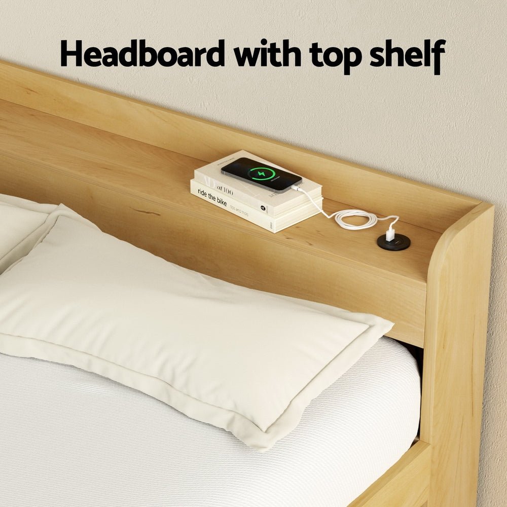 Bed Frame Double Size with Charging Ports and 2 Drawers AURA - Furniture > Dining > Kitchen & Dining Chairs - Rivercity House & Home Co. (ABN 18 642 972 209) - Affordable Modern Furniture Australia