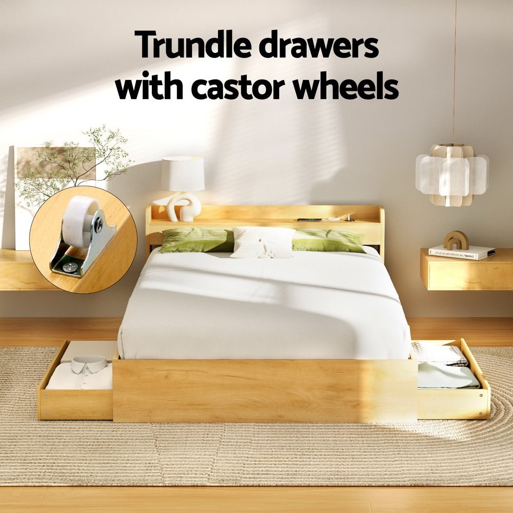 Bed Frame Double Size with Charging Ports and 2 Drawers AURA - Furniture > Dining > Kitchen & Dining Chairs - Rivercity House & Home Co. (ABN 18 642 972 209) - Affordable Modern Furniture Australia