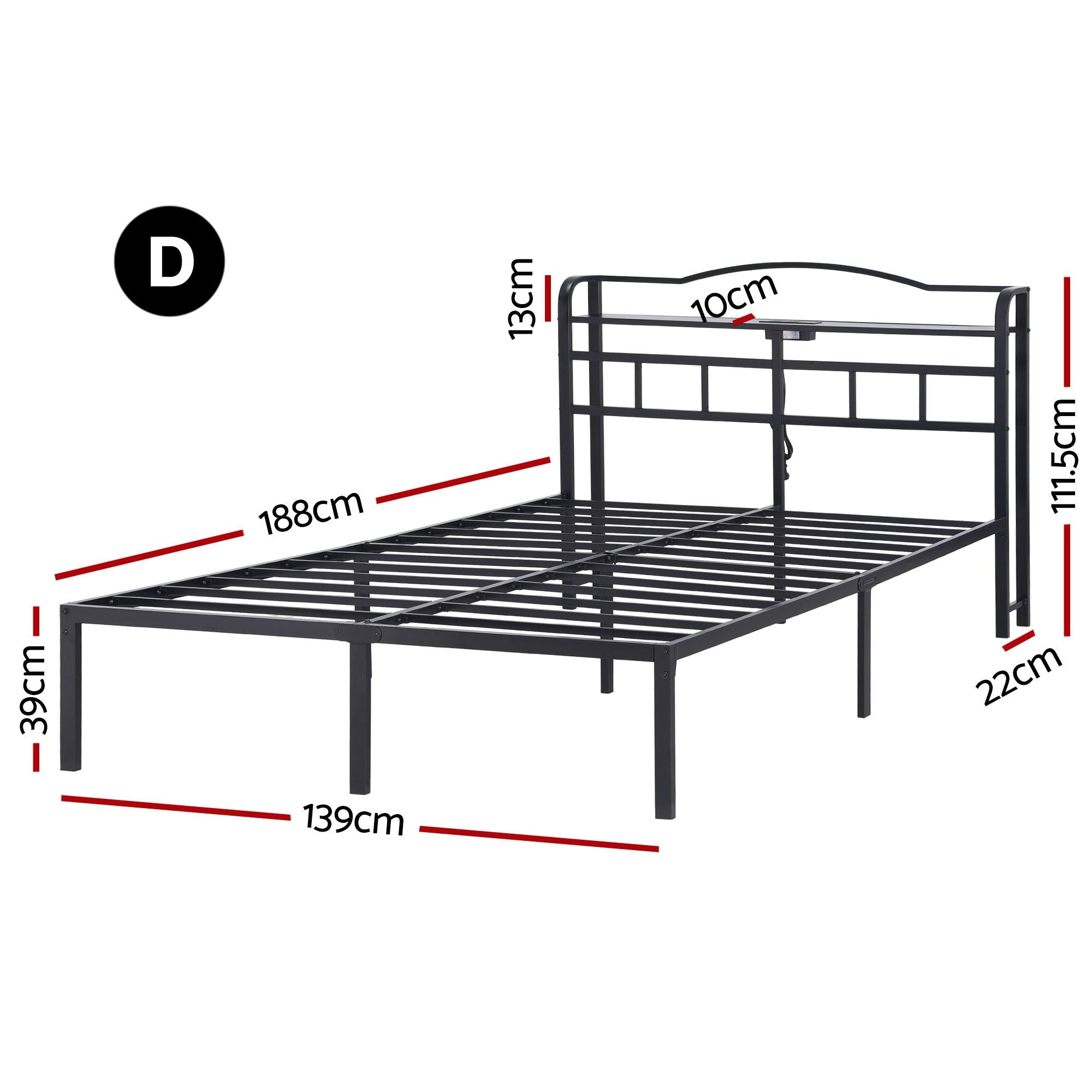 Bed Frame Double Size with Charging Station WAVE - Furniture > Bedroom > Beds & Bed Frames - Rivercity House & Home Co. (ABN 18 642 972 209) - Affordable Modern Furniture Australia