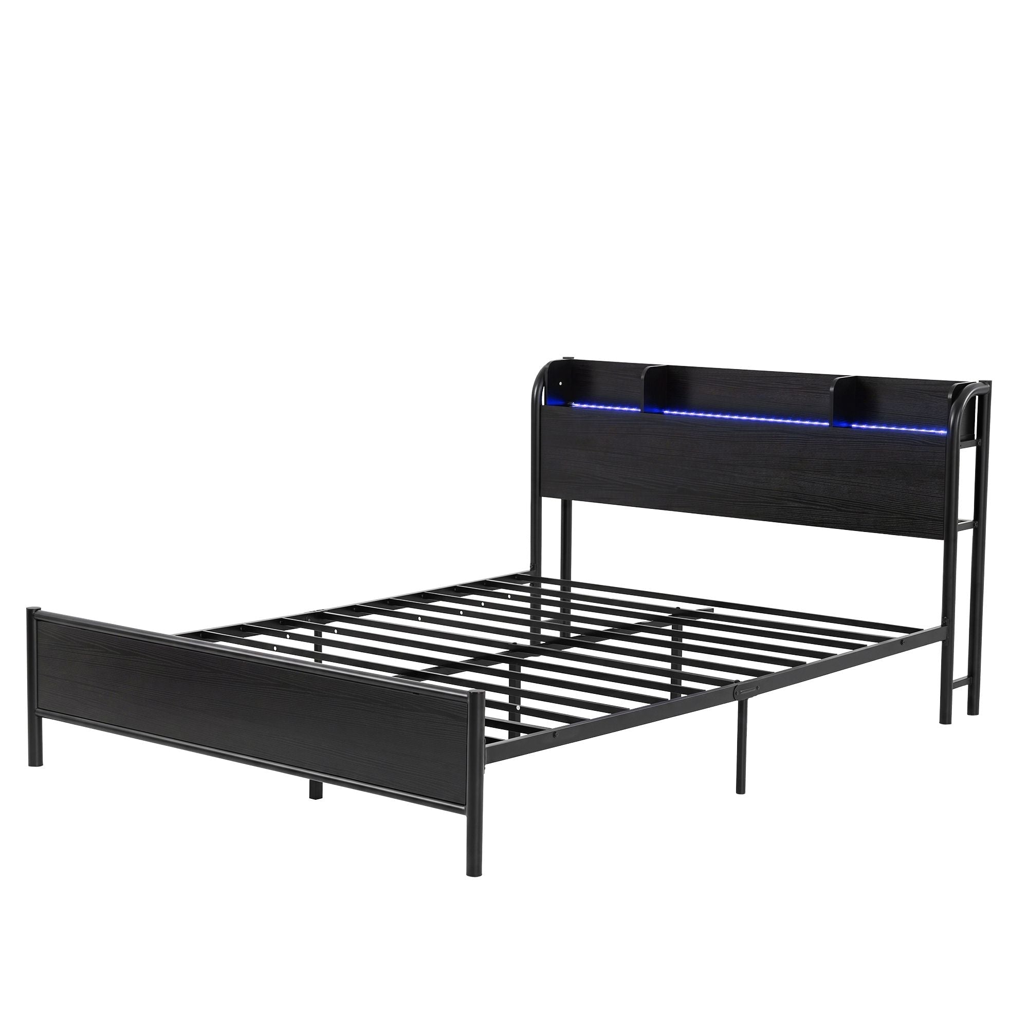 Bed Frame Double Size with Storage Shelf Headboard Charging Station GRID - Furniture > Bedroom > Beds & Bed Frames - Rivercity House & Home Co. (ABN 18 642 972 209) - Affordable Modern Furniture Australia