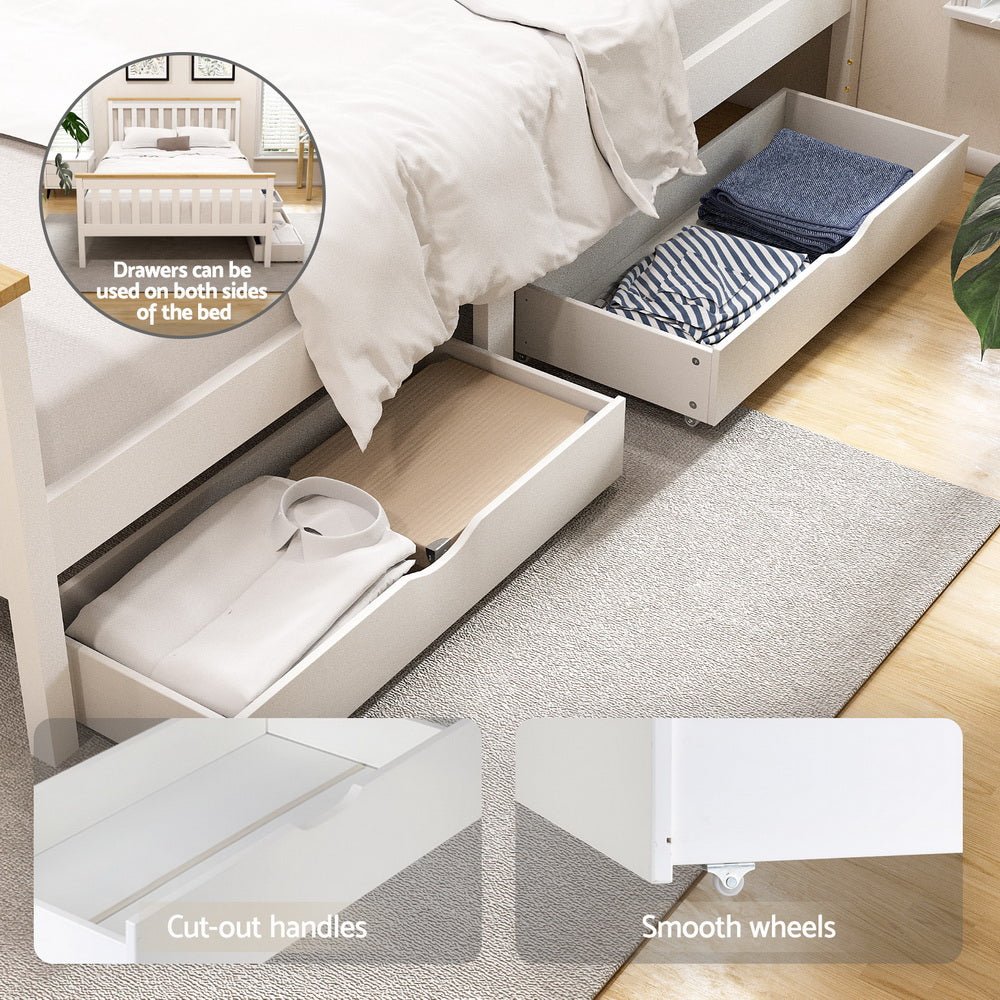 Bed Frame Double Size Wooden Platform with 2 Storage Drawers White PONY - Furniture > Bedroom > Beds & Bed Frames - Rivercity House & Home Co. (ABN 18 642 972 209) - Affordable Modern Furniture Australia
