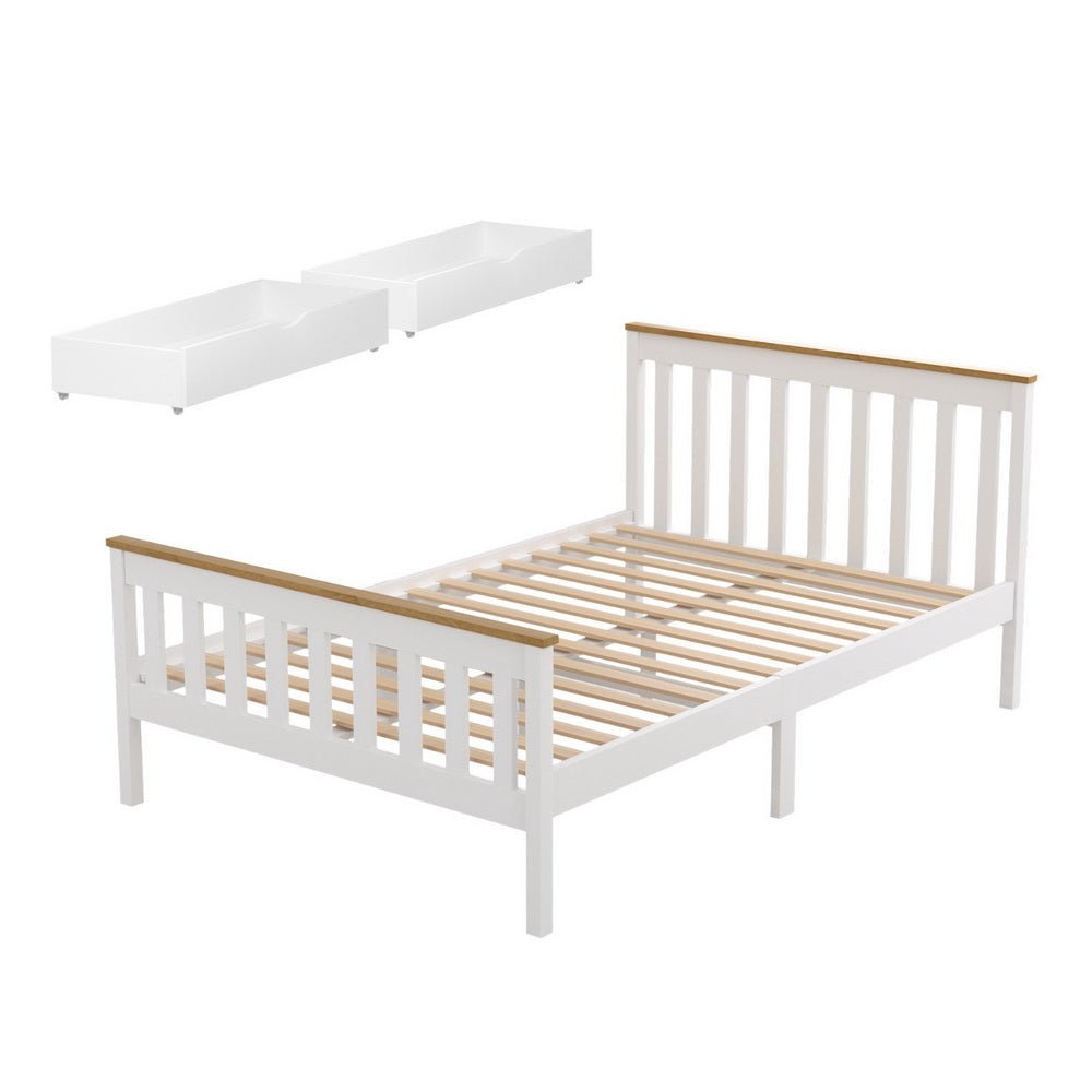 Bed Frame Double Size Wooden Platform with 2 Storage Drawers White PONY - Furniture > Bedroom > Beds & Bed Frames - Rivercity House & Home Co. (ABN 18 642 972 209) - Affordable Modern Furniture Australia