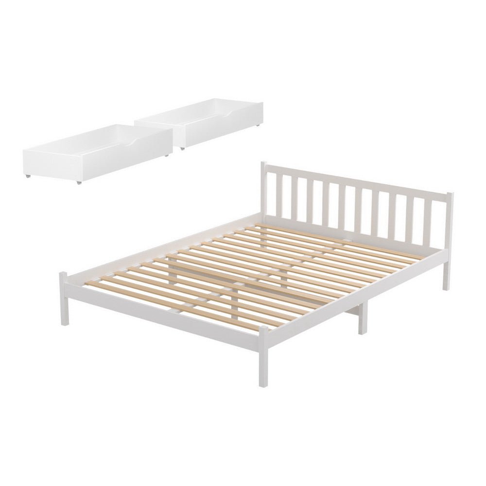Bed Frame Double Size Wooden Platform with 2 Storage Drawers White SOFIE - Furniture > Bedroom > Beds & Bed Frames - Rivercity House & Home Co. (ABN 18 642 972 209) - Affordable Modern Furniture Australia