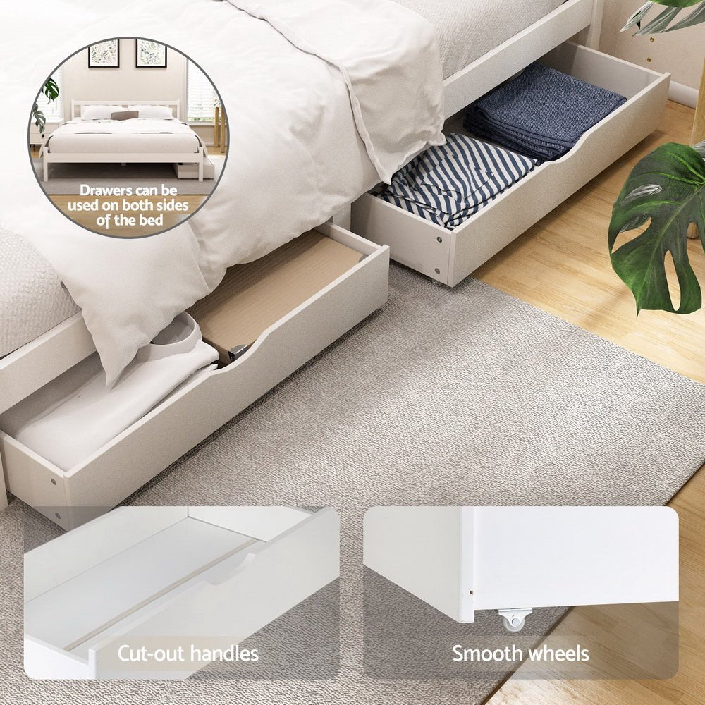 Bed Frame Double Size Wooden Platform with 2 Storage Drawers White SOFIE - Furniture > Bedroom > Beds & Bed Frames - Rivercity House & Home Co. (ABN 18 642 972 209) - Affordable Modern Furniture Australia