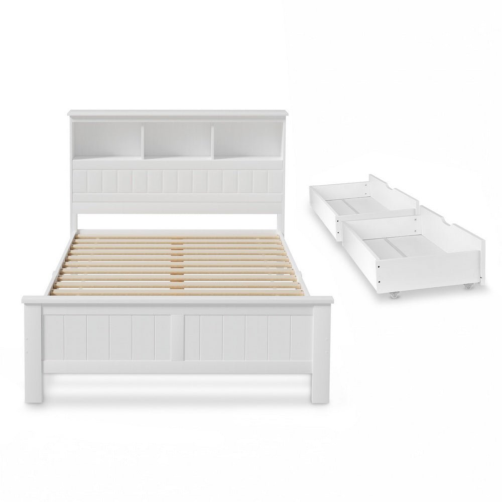Bed Frame Double Size Wooden with 3 Shelves Bed Head White - Furniture > Bedroom > Beds & Bed Frames - Rivercity House & Home Co. (ABN 18 642 972 209) - Affordable Modern Furniture Australia